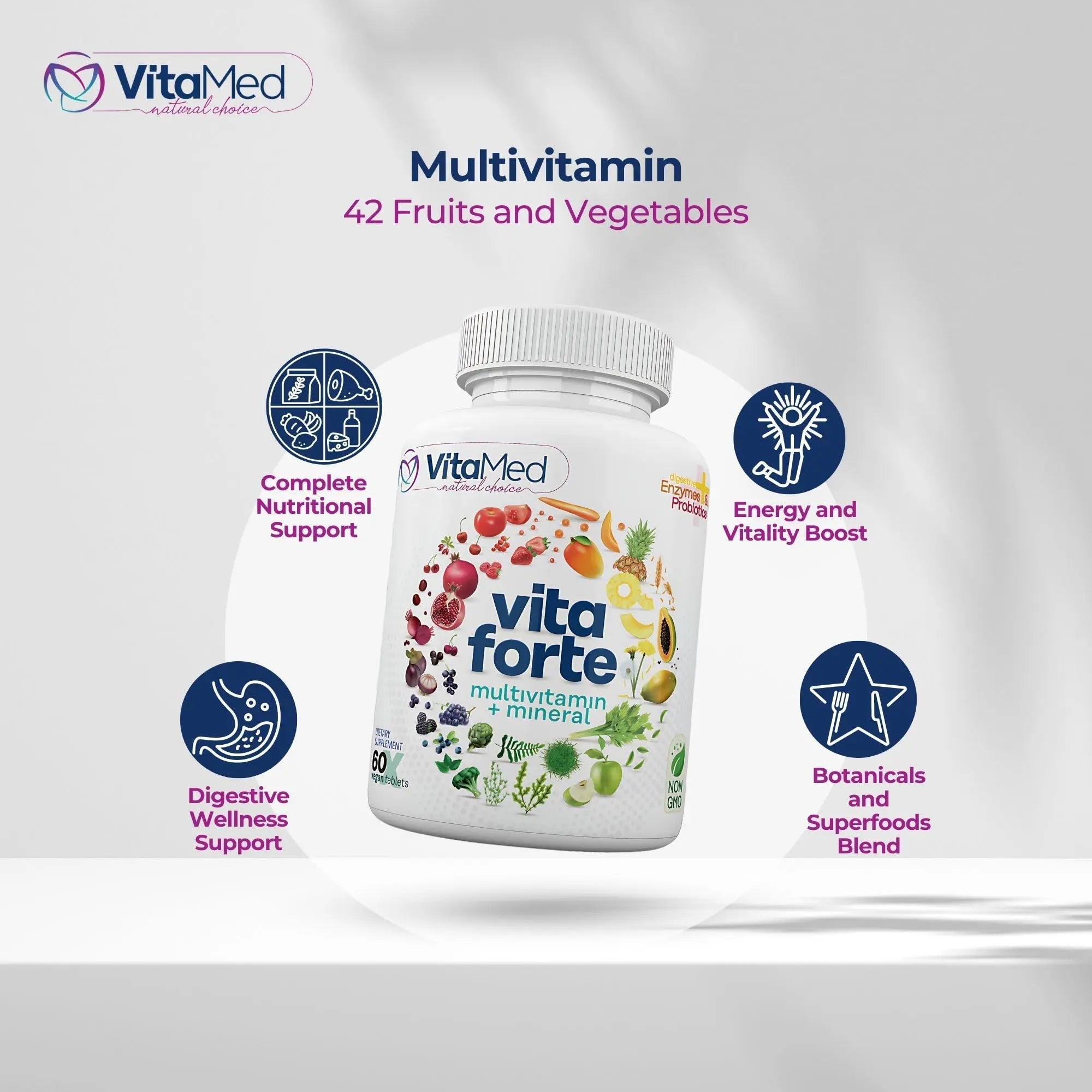 Vita Forte Vegan Multivitamin with Probiotics, Digestive Enzymes & 42 Fruits & Vegetables – Halal Certified VitaMedAu supplements