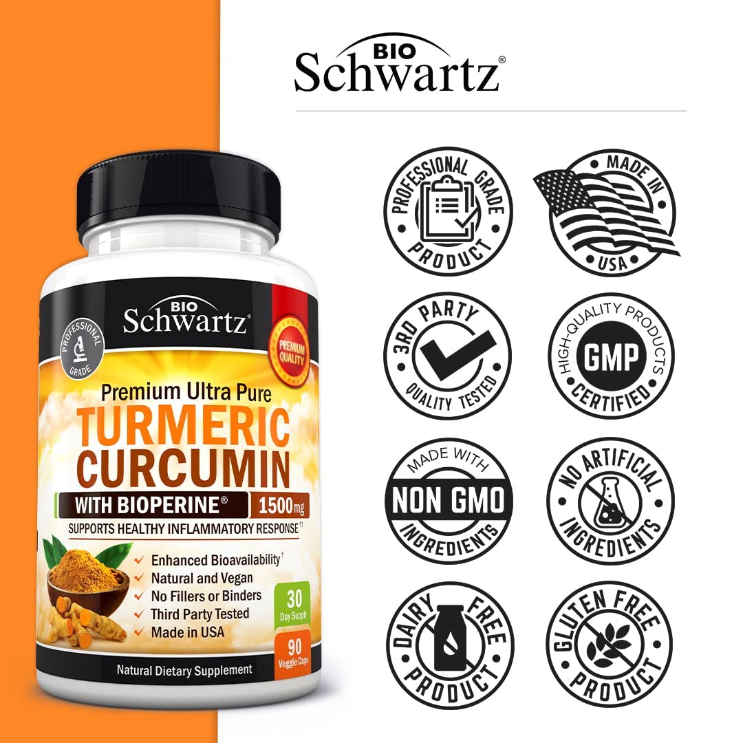 Turmeric Curcumin with Black Pepper Extract 1500mg - High Absorption BioSchwartzUS supplements