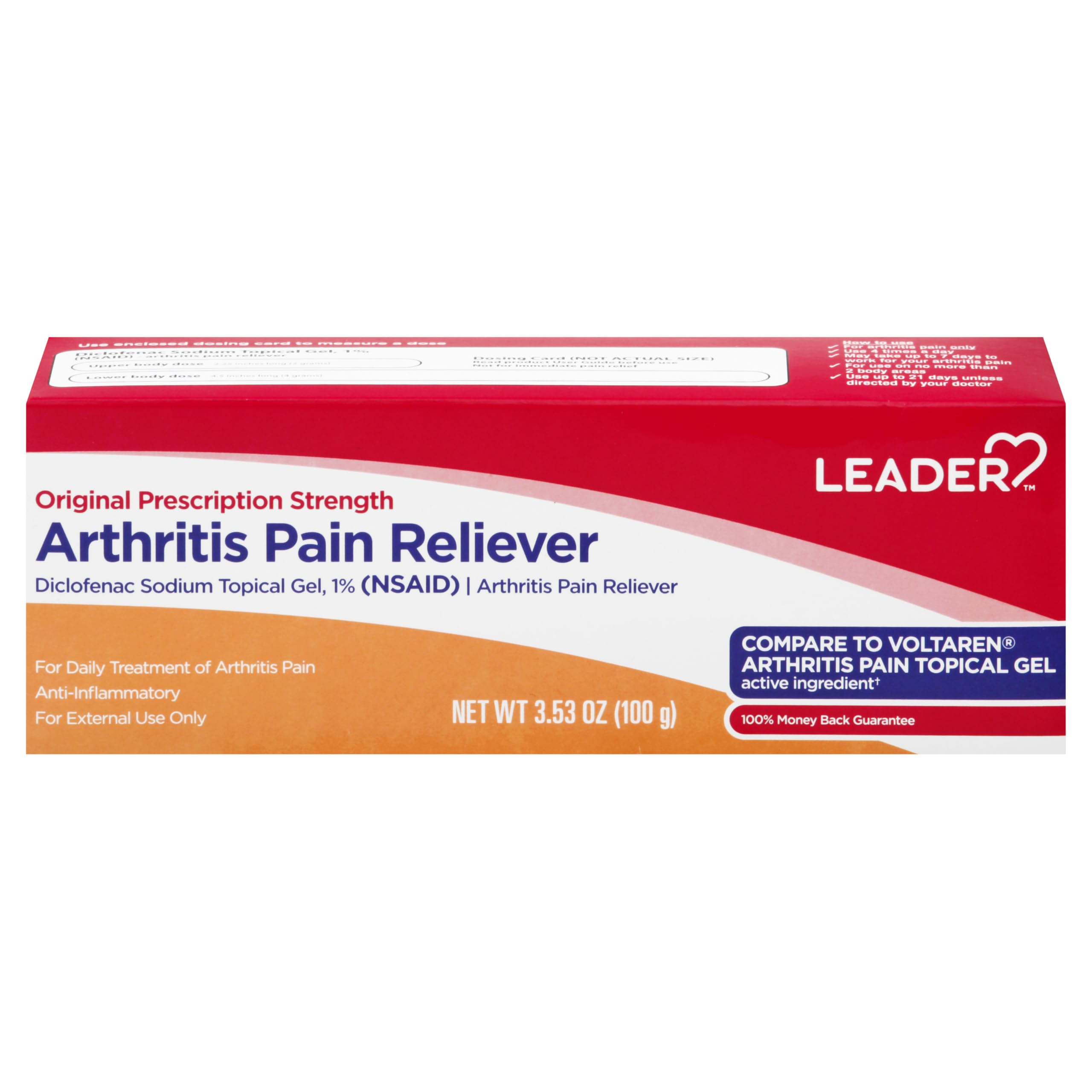 Leader Arthritis Pain Relief Gel, Original Prescription Strength, Diclofenac Sodium Topical Gel 1%, for Adults, Both Men & Women, and Children 12+, Compare to Voltaren, 3.53 Oz LeaderAu supplements