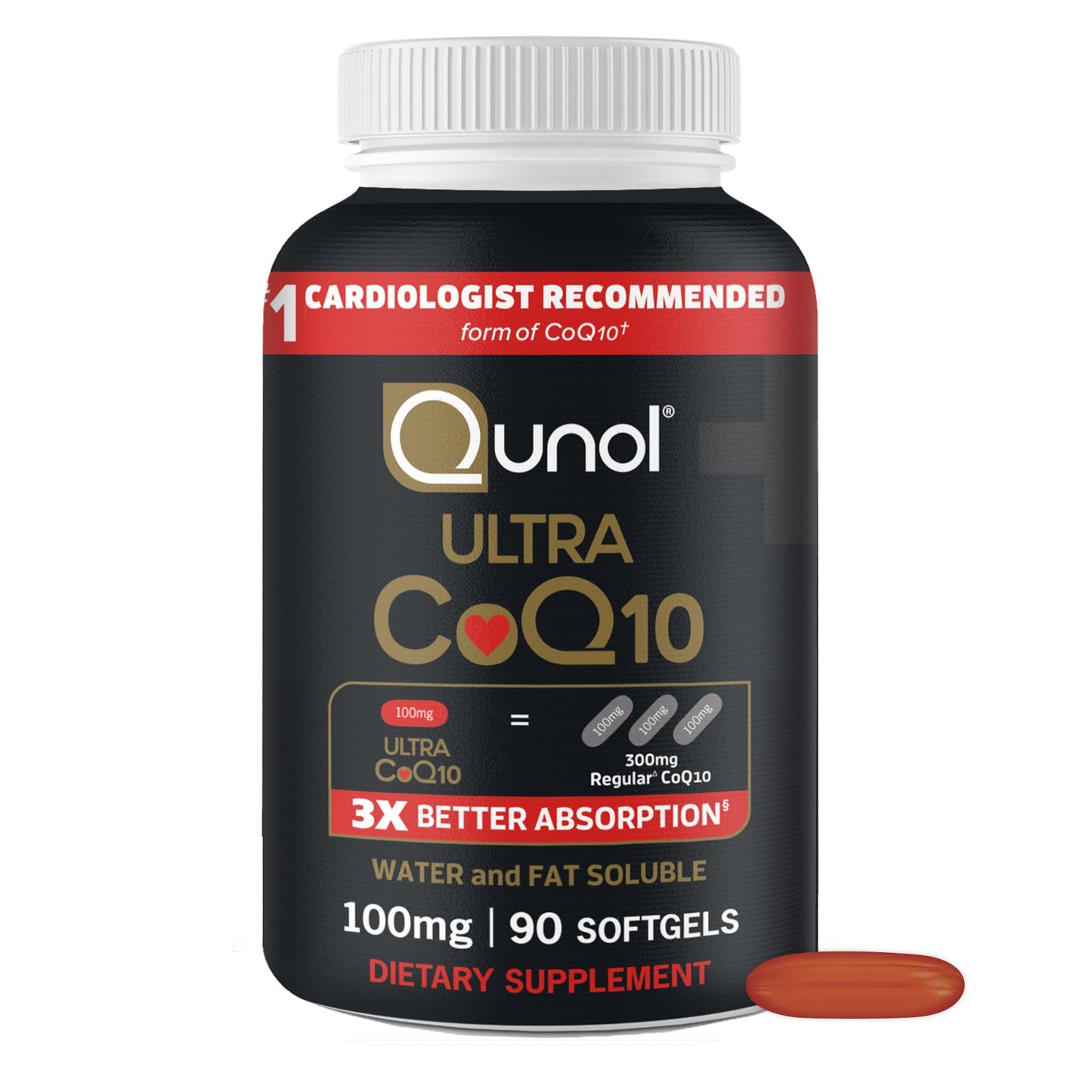 Qunol Ultra CoQ10 100mg Softgels- 3x Better Absorption, Antioxidant for Heart Health & Energy Production, Coenzyme Q10 Vitamins QunolUS supplements