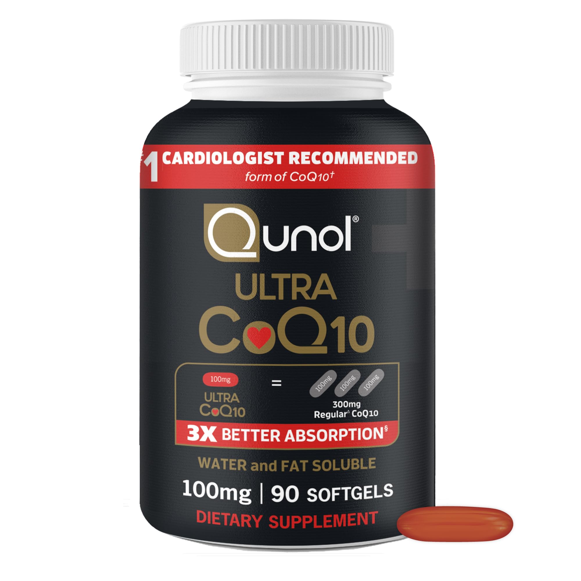 Qunol Ultra CoQ10 100mg Softgels- 3x Better Absorption, Antioxidant for Heart Health & Energy Production, Coenzyme Q10 Vitamins