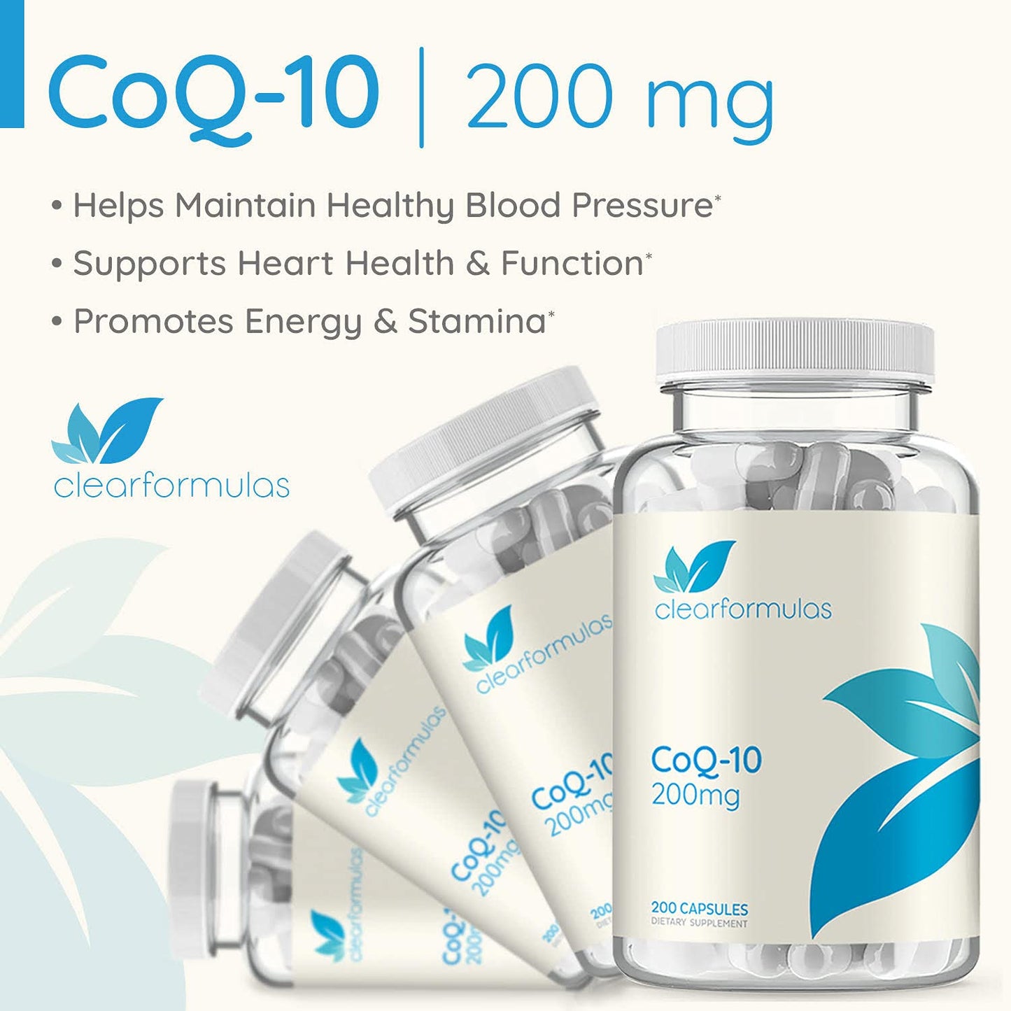 Clear Formulas CoQ10 200mg 200 Capsules Quick Absorption Non-GMO Clear FormulasUS supplements