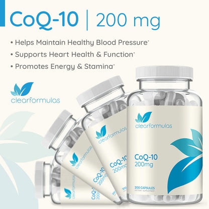 Clear Formulas CoQ10 200mg 200 Capsules Quick Absorption Non-GMO Clear FormulasUS supplements