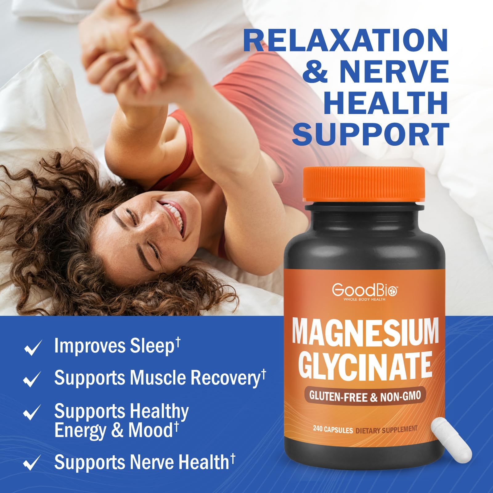 Magnesium Glycinate - High Absorption Magnesium Supplement 500mg Per Serving for Stress Relief, Sleep, Heart and Bone Health, Nerve Support - Non-GMO, Gluten-Free, Gentle on Stomach, 240 Capsules GOODBIOAu supplements
