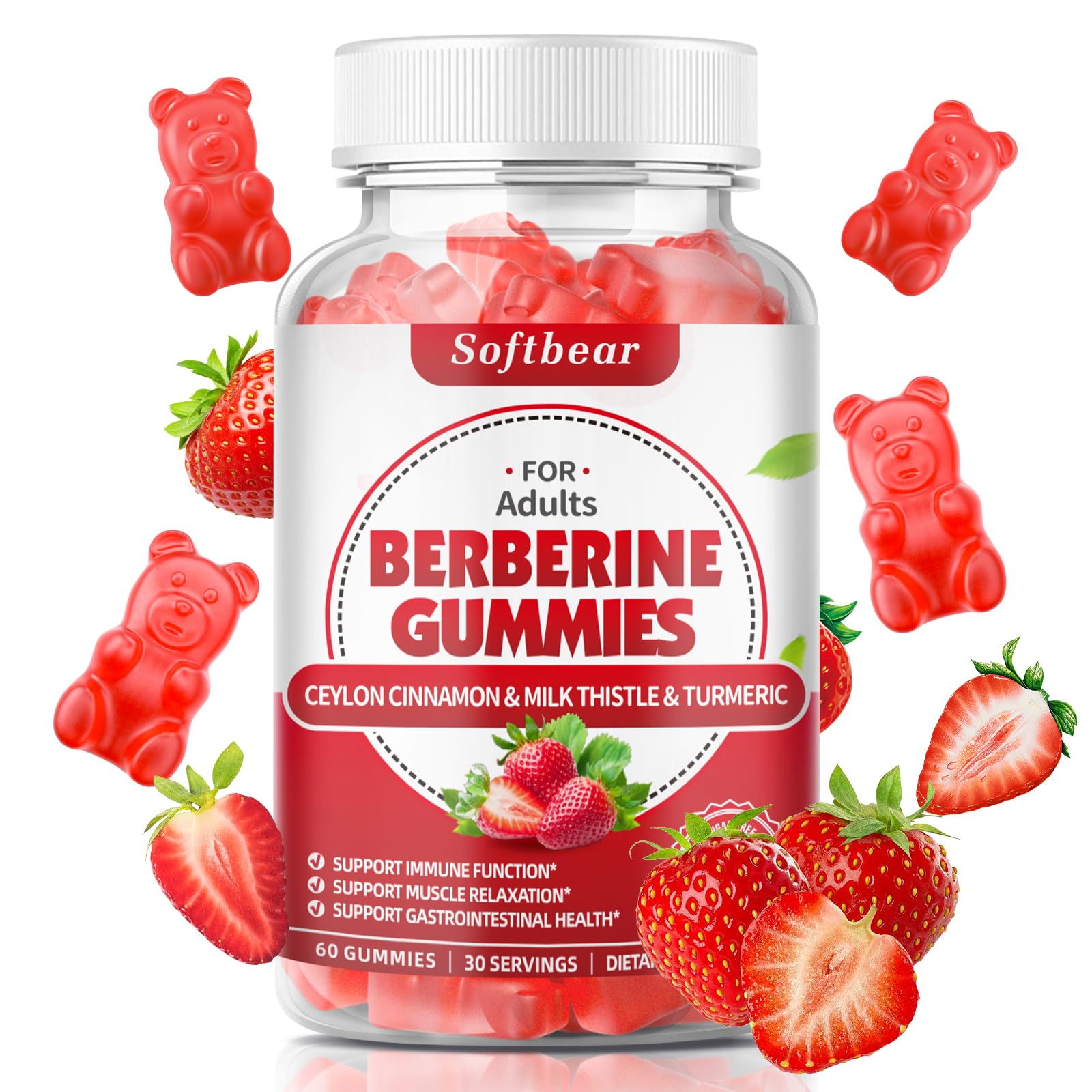softbear Berberine with Ceylon Cinnamon Gummies-99% Purity Berberine HCL Supplements softbearUS supplements