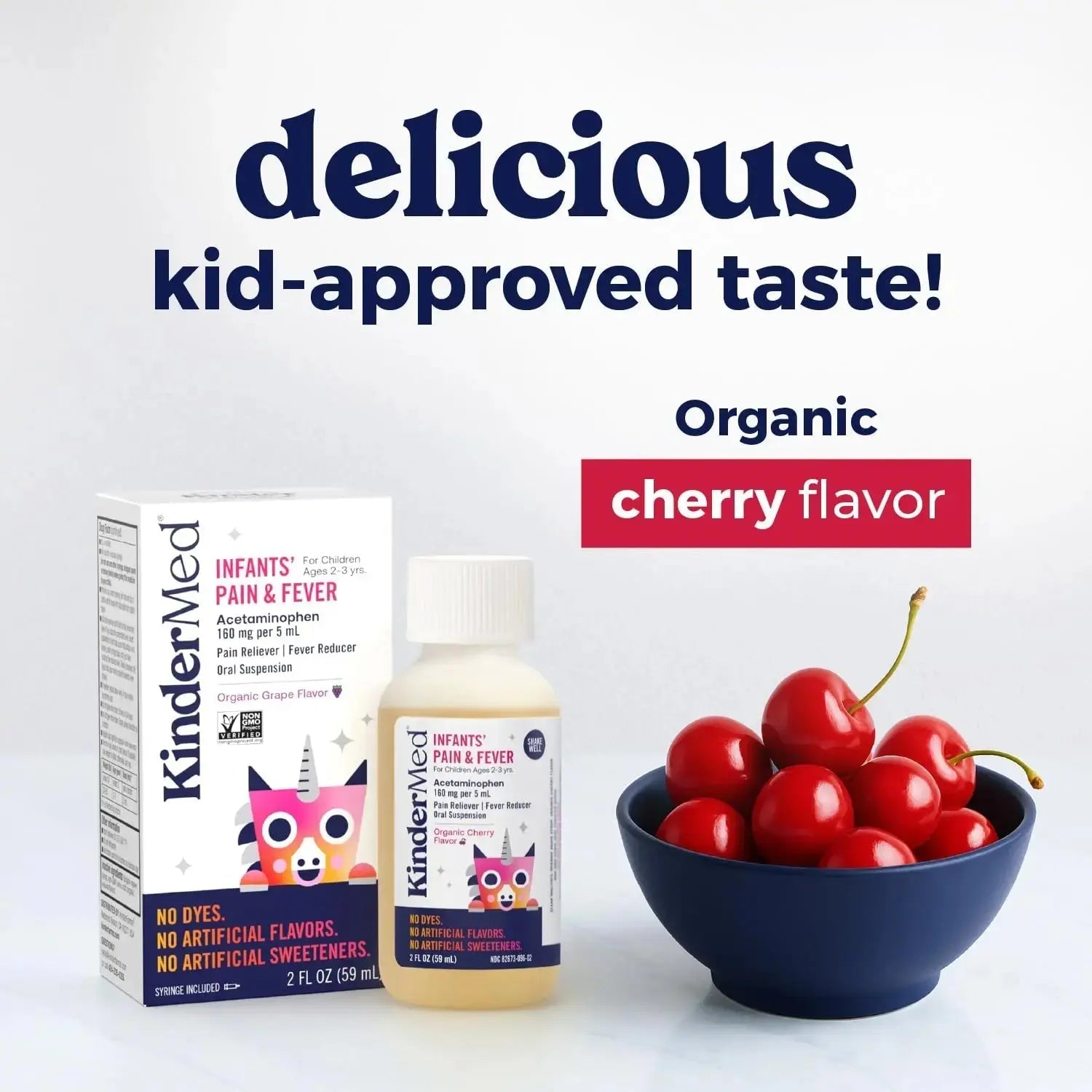 KinderMed Infants' Pain & Fever Medicine, No Dyes, No Artificial Flavors, No Artificial Sweeteners, Vegan, Non-GMO, Gluten Free, Organic Cherry Flavor, Two Pack, 2 x 2 fl. oz KinderMedAu supplements