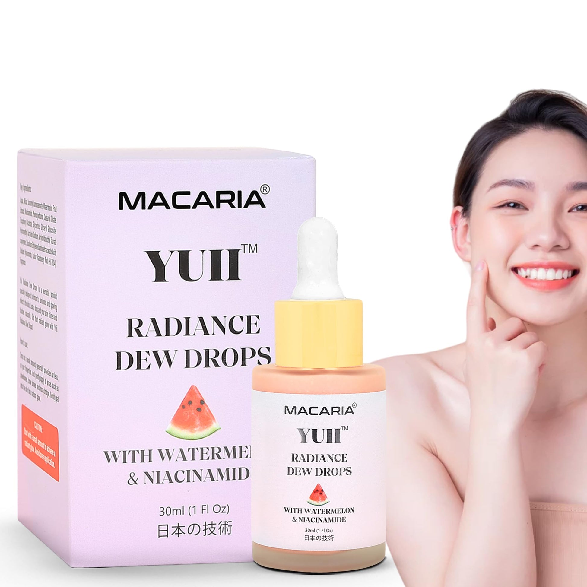 Yuii Niacinamide Serum Dew Drops - Face Moisturizer with Watermelon Fruit Extract - Glow Drops for Skincare and Makeup - Hydrating Formula for Radiant Skin - Pink Finish for Women & Girls MACARIAAu supplements