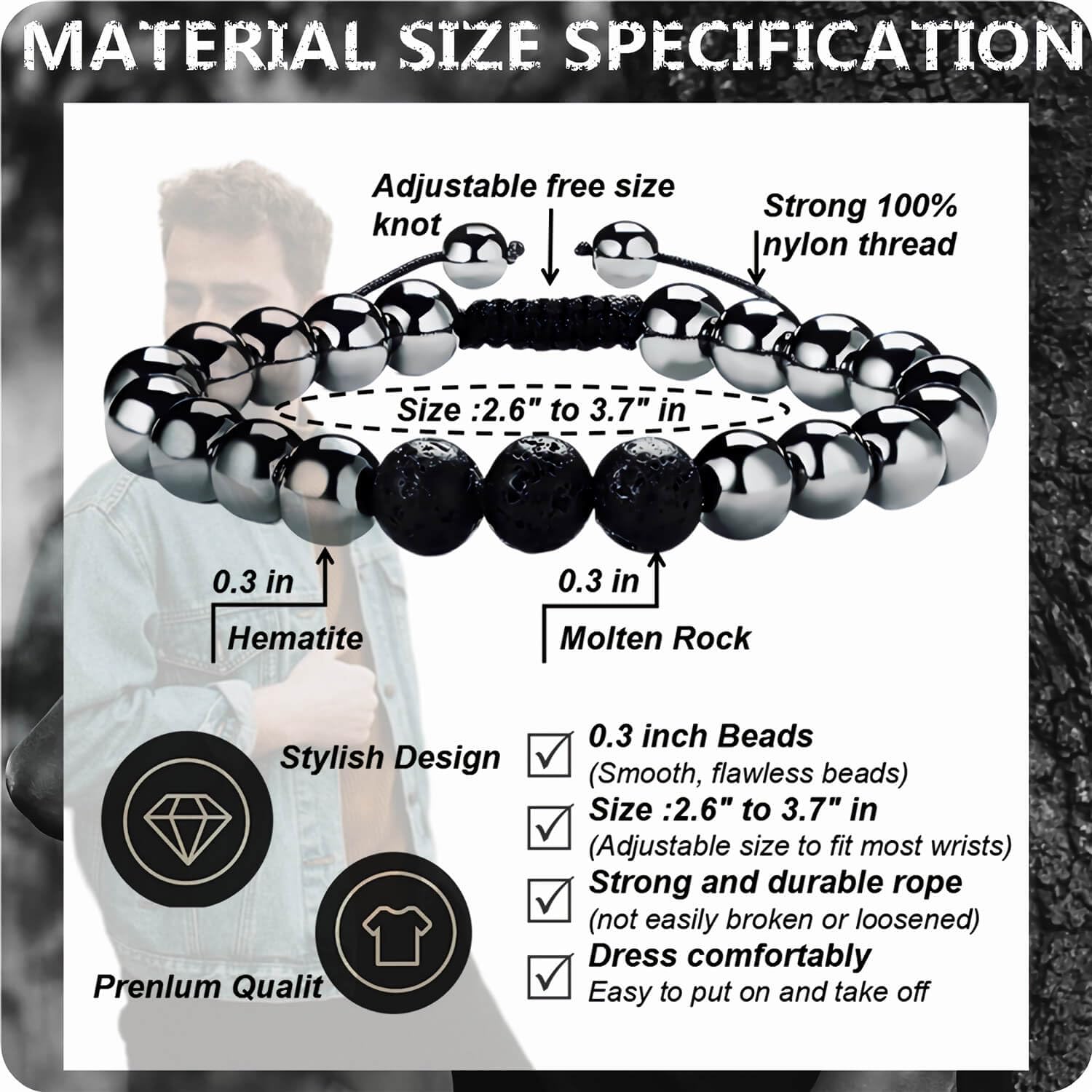 RENZHI-Magnetic Hematite Bracelet–Beaded Magnetic Bracelets for Men and Women RENZHIAu supplements