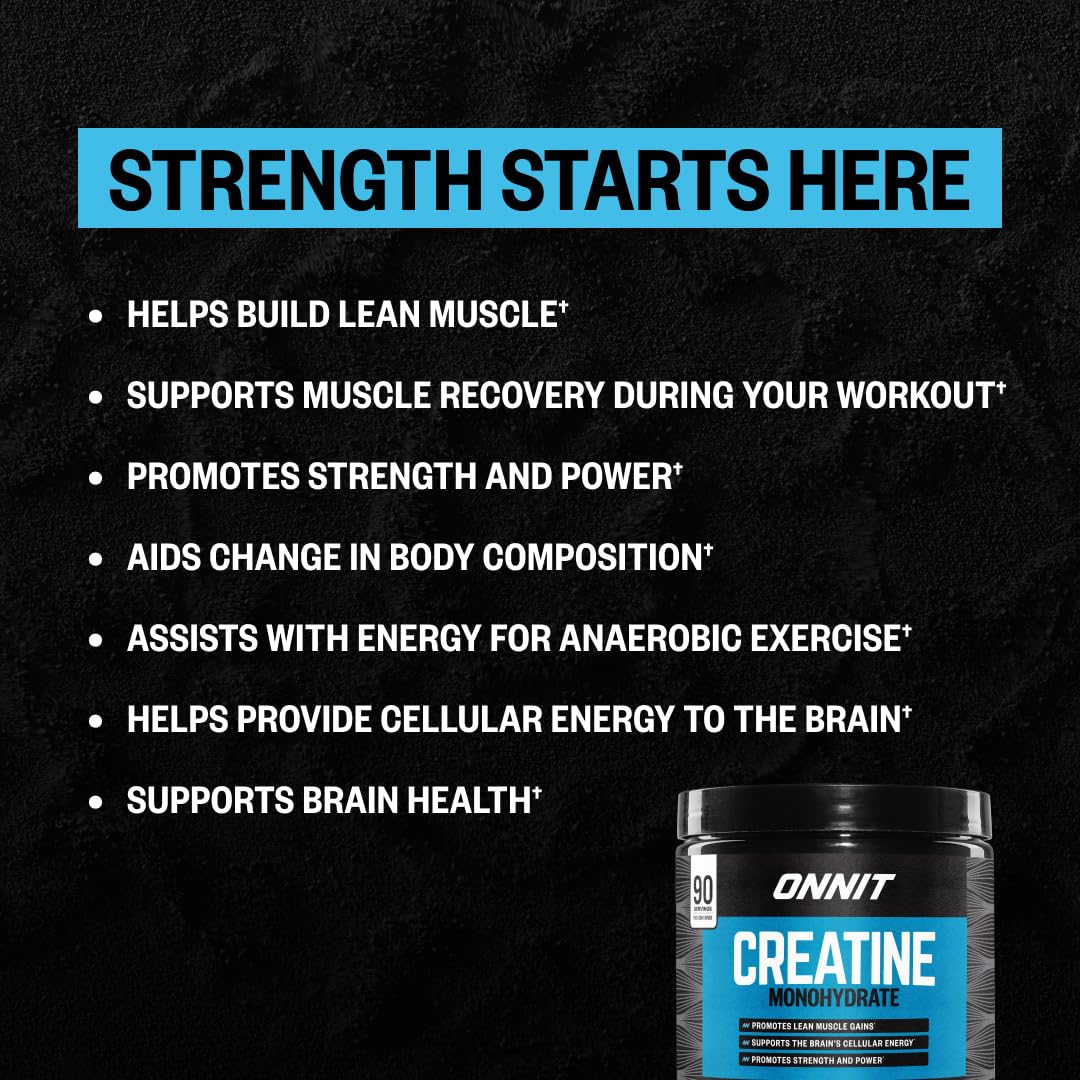 ONNIT Creatine Monohydrate Powder – Unflavored, 90-Serving Value Size – Supports Strength, Lean Muscle, and Brain Energy† – Keto Friendly, No Fillers, 90 Servings, 15.29 oz ONNITAu supplements
