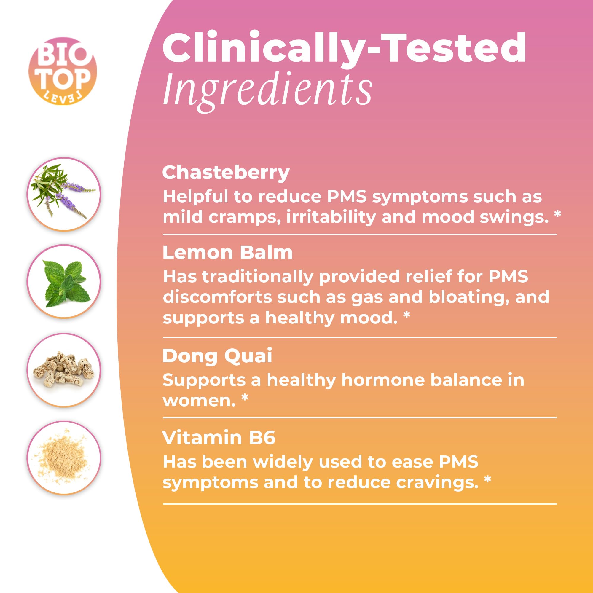 BIOTOPLEVEL PMS Support Supplement for Women & PMS Relief, Hormone Balance & Menstrual Period Relief for Cramps, Bloating & Mood Swings with Chasteberry, Vitamin B6, Lemon Balm, Dong Quai, 30 Count BIOTOPLEVELAu supplements