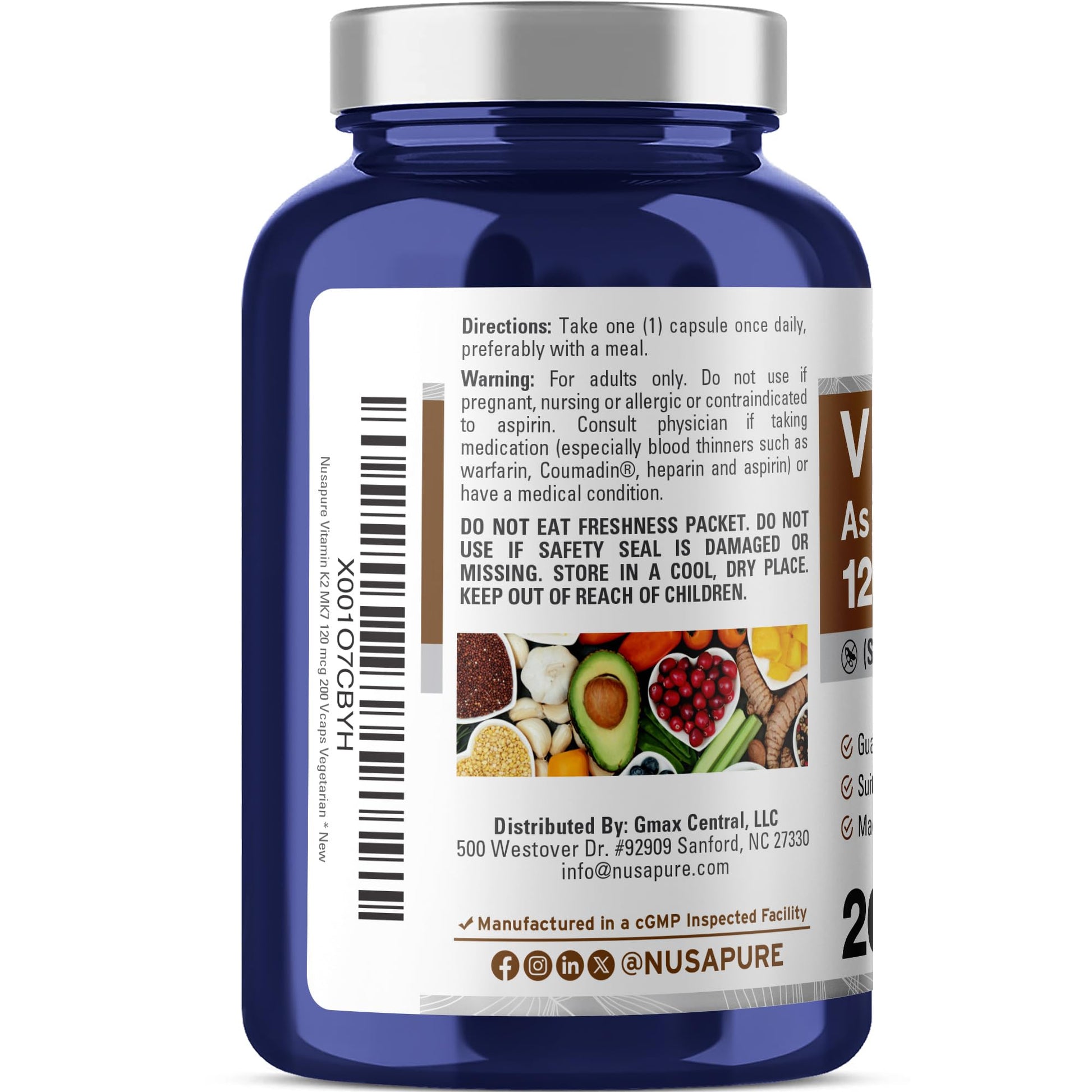 NusaPure Vitamin K2 MK7 120 mcg 200 Veggie Caps (Soy Free, Non-GMO, Vegan) NusaPureAu supplements