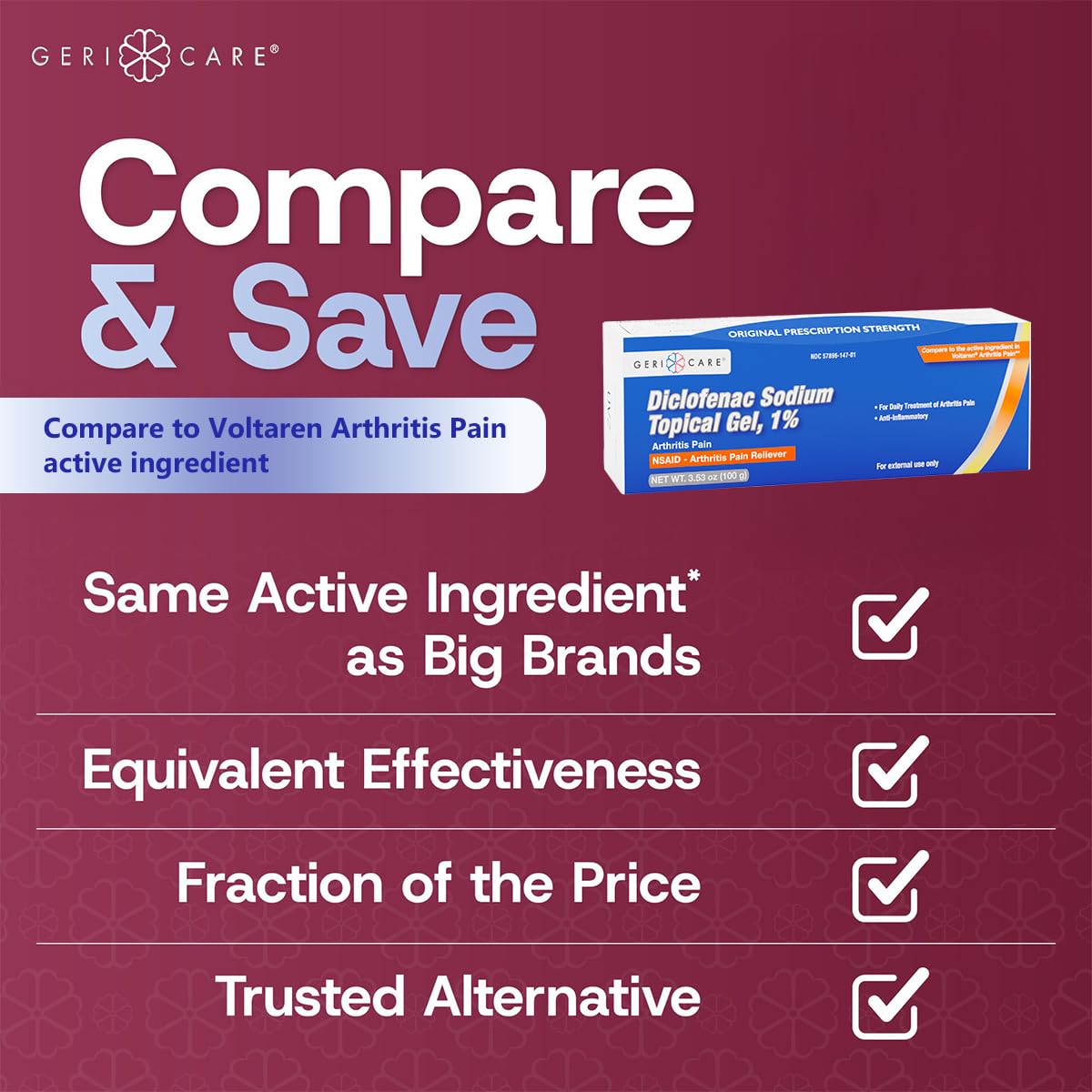 GeriCare Topical Arthritis Pain Relief Gel Diclofenac Sodium 1% (NSAID) Hand Wrist Elbow Foot Ankle Knee Extra-Strength Pain Reliever- Anti-inflammatory Arthritis Pain Treatment, 3.53oz (2 Pack) GeriCareAu supplements
