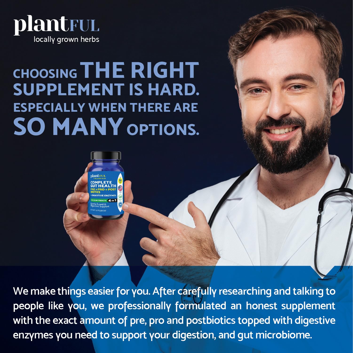 4-in-1 Pre Post Probiotics & Digestive Enzymes - Complete Gut Health & Digestive Support for Women & Men - Prebiotic Probiotic & Postbiotic Gas & Bloating Relief – 60 Non GMO Capsules PLANTFUL RESEARCHAu supplements