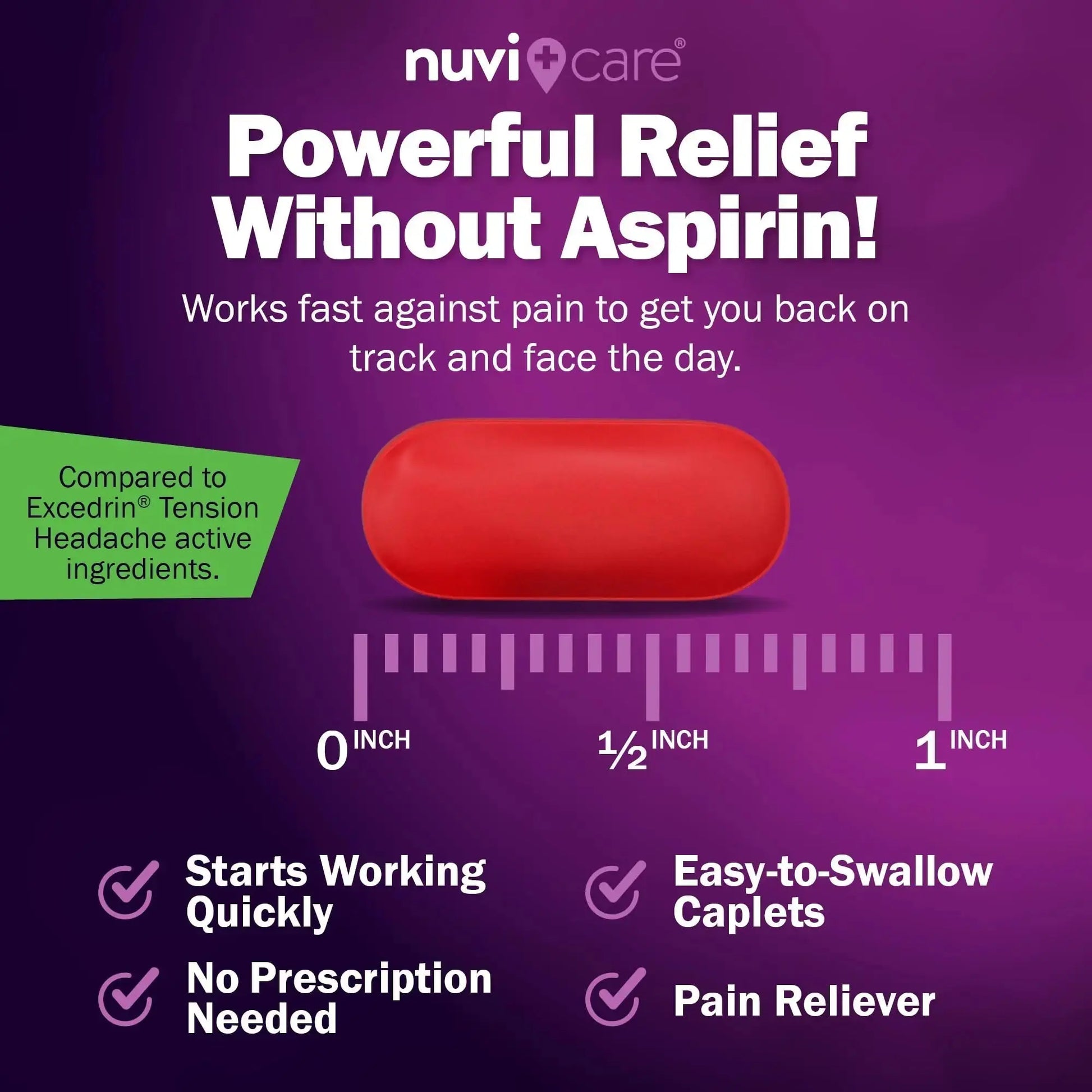 Nuvicare Tension Headache Relief Pills with 500mg Acetaminophen and 65mg Caffeine - Non Aspirin Pain Reliever Aid - Compare to Active Ingredient in Aspirin Free Excedrin Tension Headache (100 Caplets) NUVICAREAu supplements
