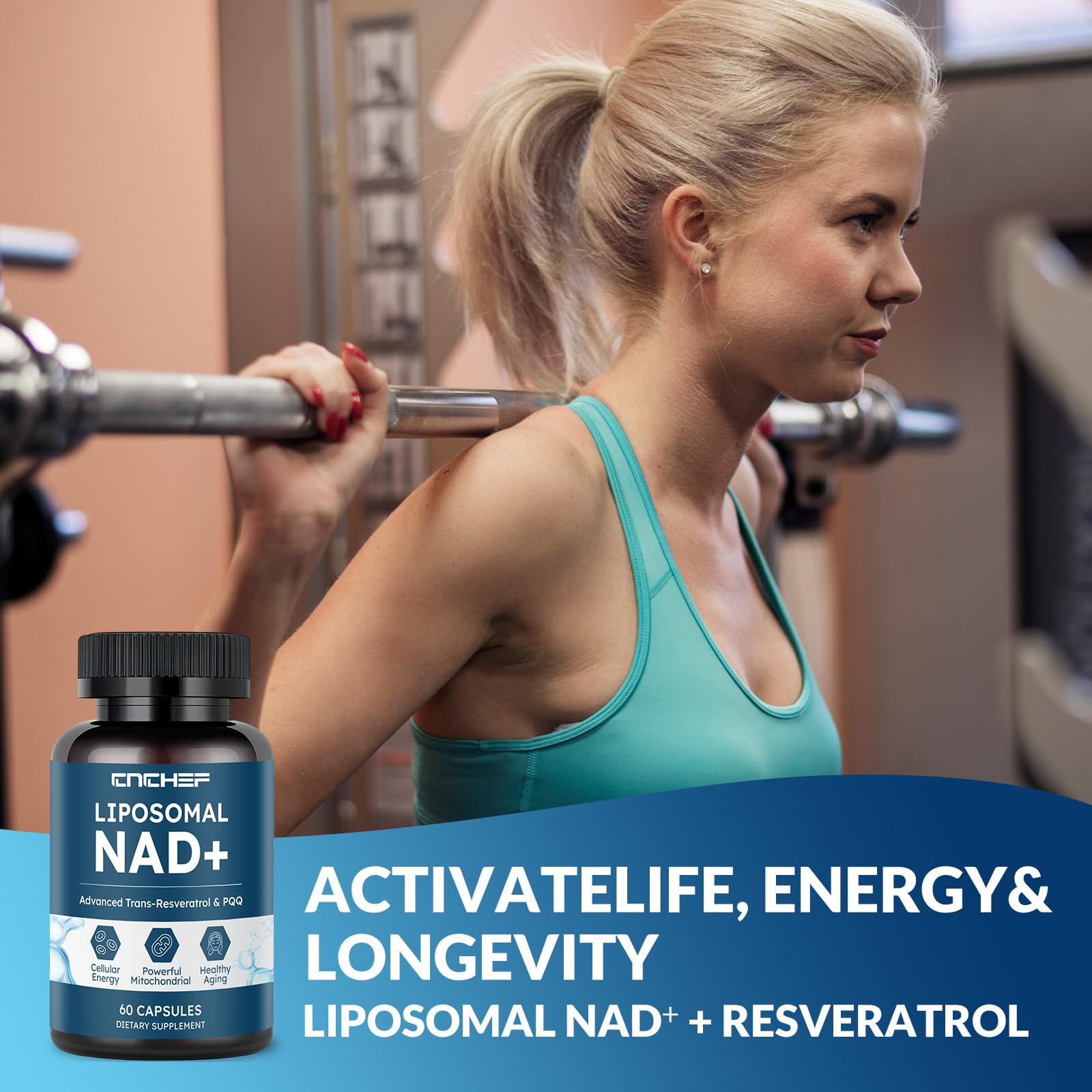 CNCHEF Liposomal NAD Supplement -1000mg, NAD Resveratrol Supplement for Women & Men with Nicotinamide Riboside, Resveratrol, PQQ & TMG, NAD Plus Boosts NAD+ Levels, Anti-Aging & Brain, 60 Capsules CNCHEFAu supplements