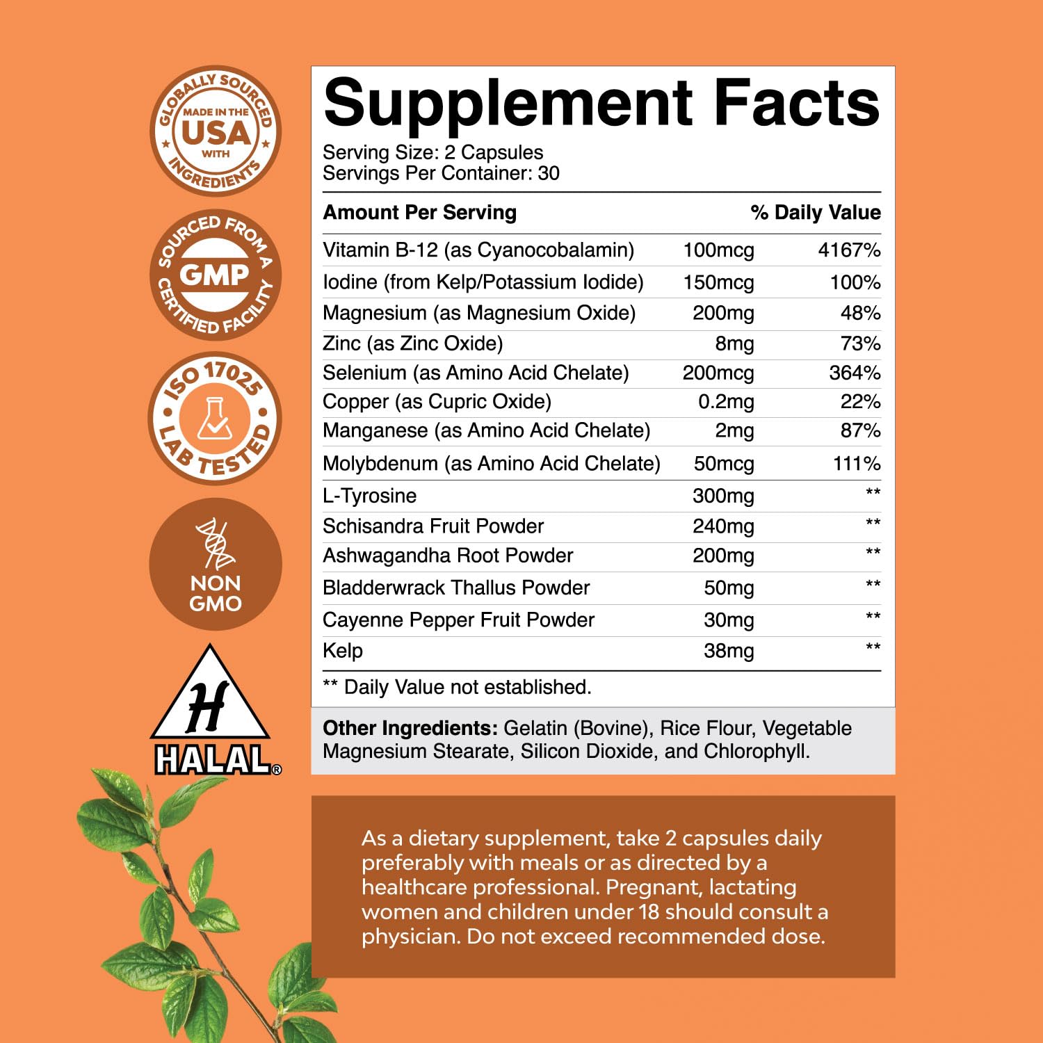Herbal Thyroid Support Complex - Iodine Thyroid Supplement with L Tyrosine Bladderwrack Natures CraftAu supplements