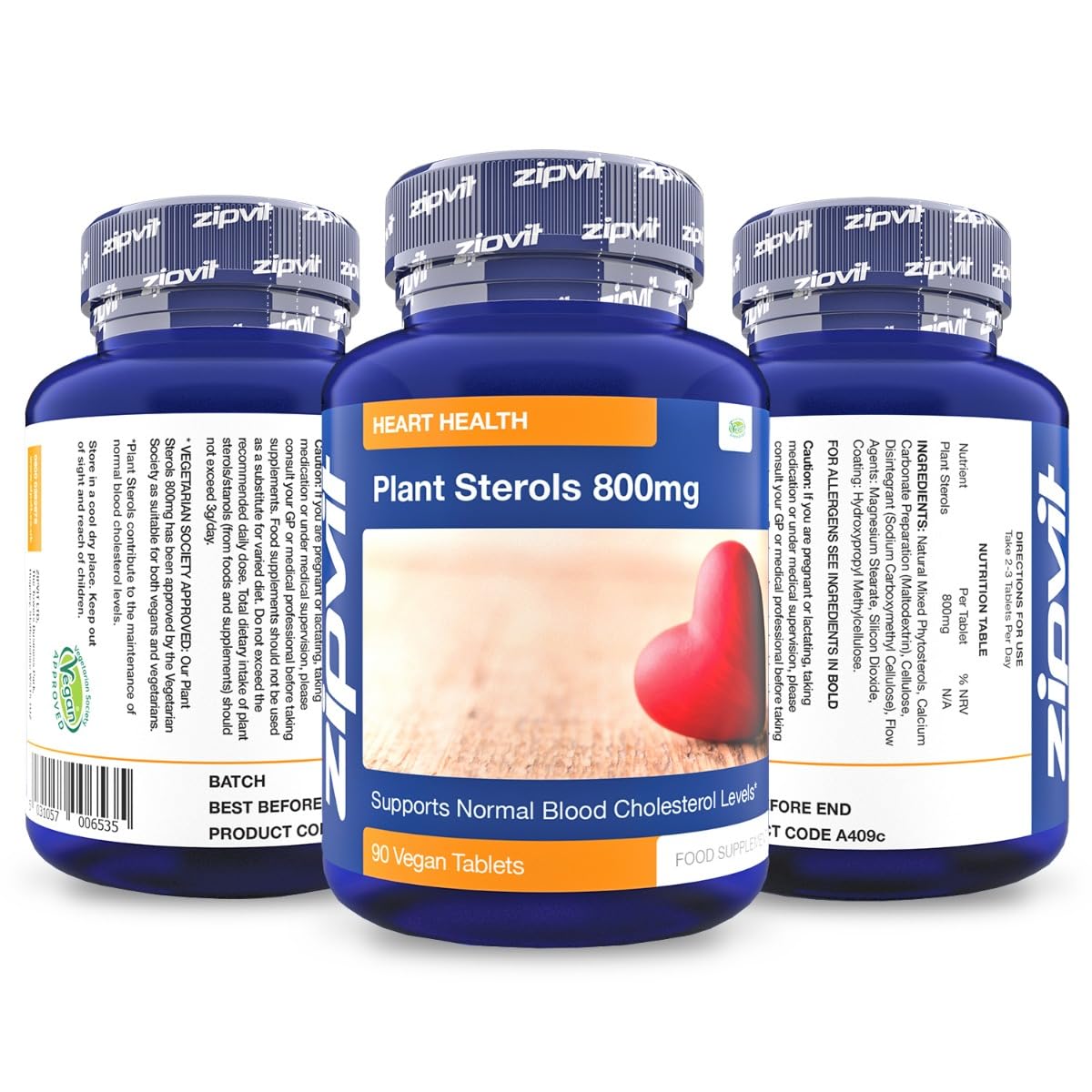 Plant Sterols High Strength 800mg, 90 Vegan Tablets, Supports and Helps Lower ZipvitUS supplements