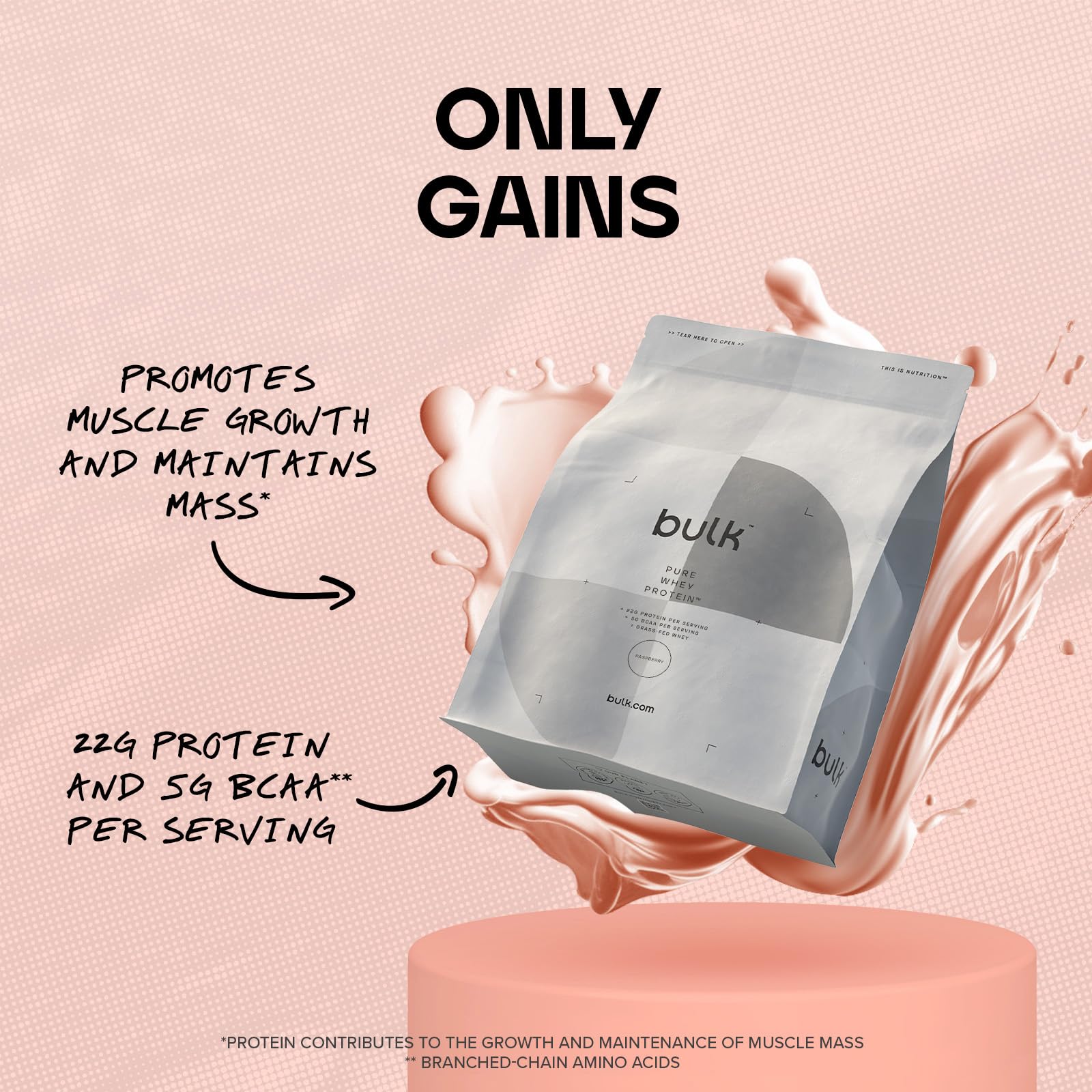 Bulk Pure Whey Protein Powder Shake, Raspberry, 500 g, Packaging May Vary BulkAu supplements