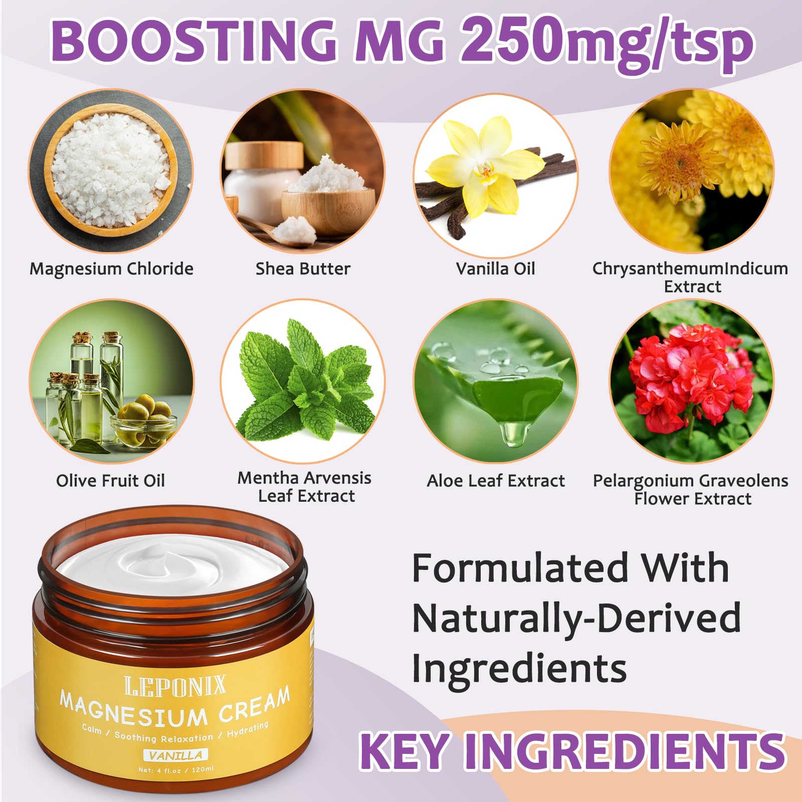 Magnesium Cream for Sleep & Muscle Recovery - Soothing Topical Magnesium Lotion for Leg Cramps, Joint Comfort, Pain Relief - Relaxing Magnesium Body Butter for Men Women Kids (120ml, Vanilla) LEPONIXAu supplements