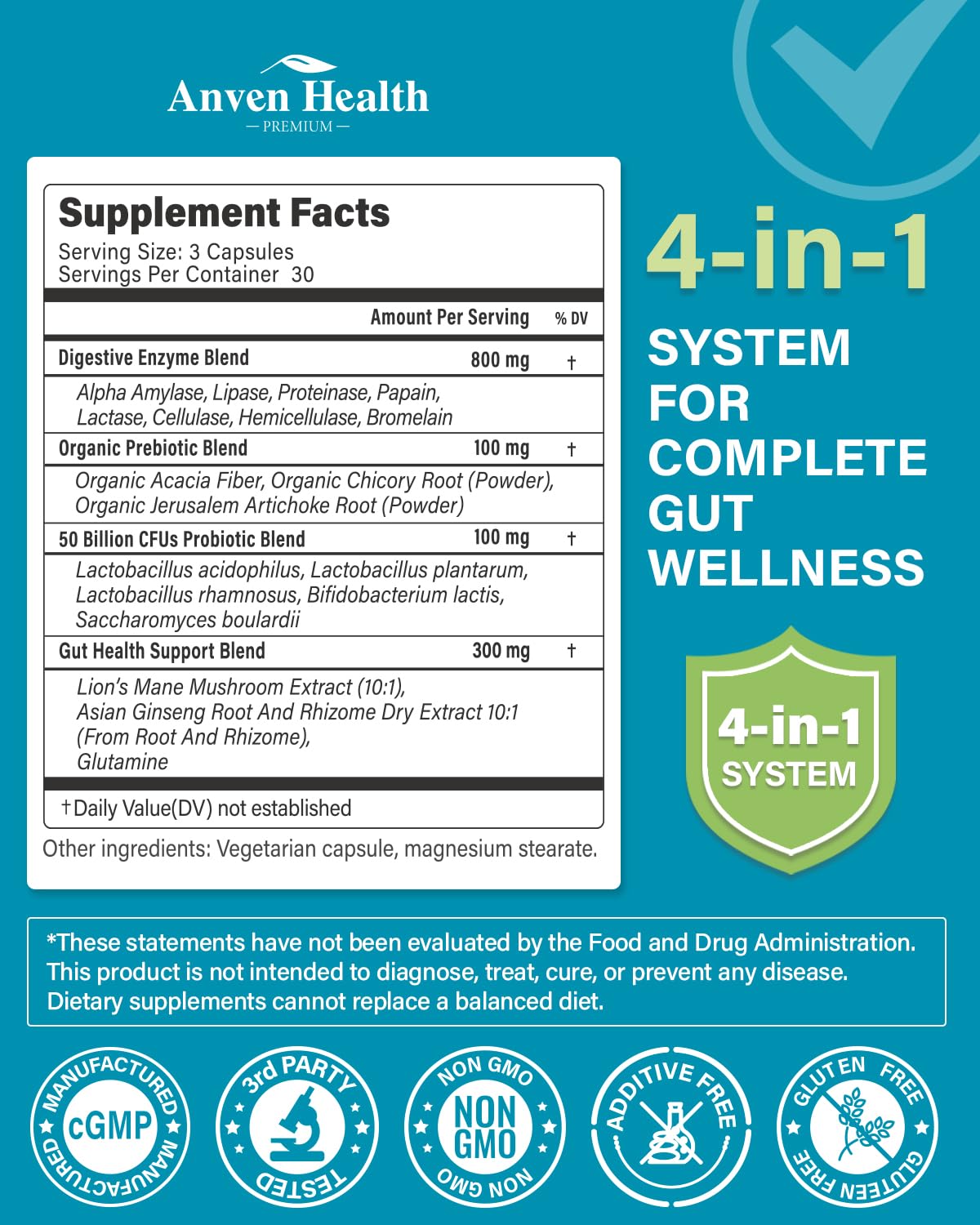 Anven Health 800mg Digestive Enzymes for Men and Women with Probiotics & Prebiotics, 8 Key Enzymes, Protease, Amylase & Lipase | 180 Capsules - A 60-Day Supply for Bloating & Gas Relief - Non-GMO Anven HealthAu supplements