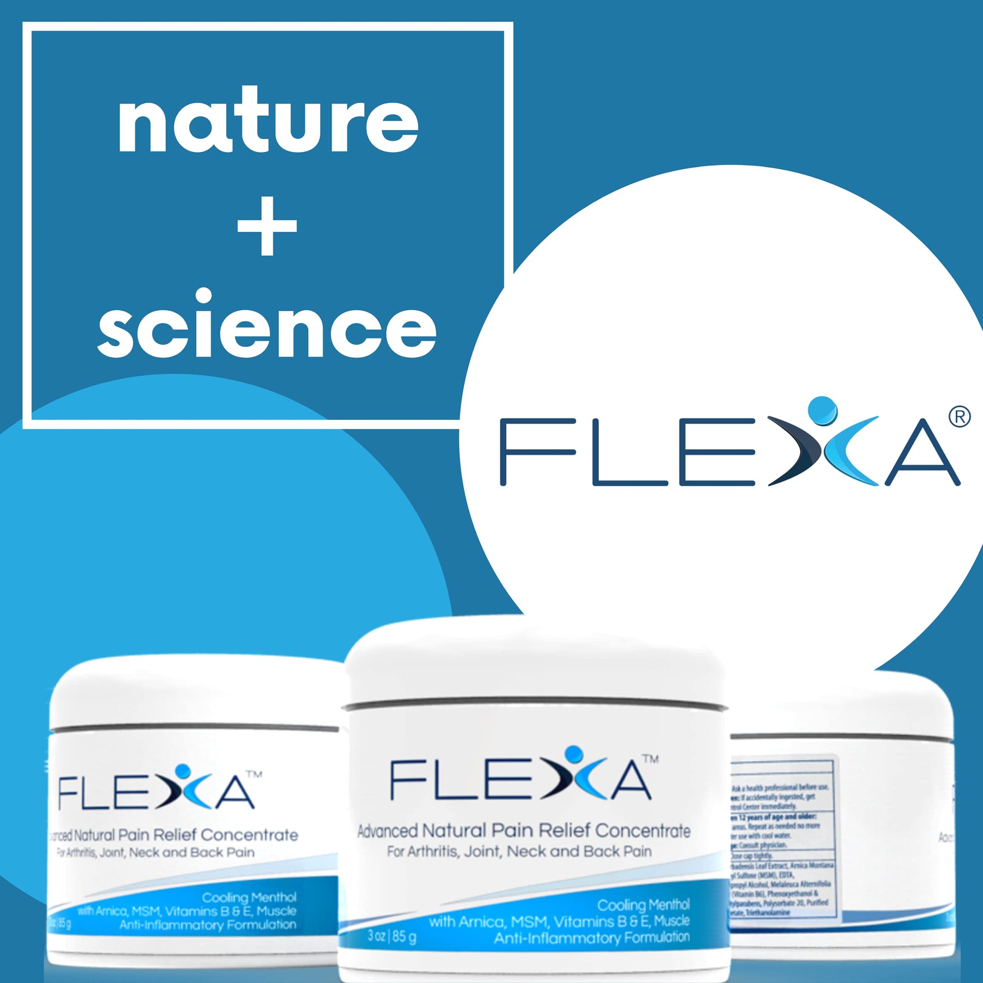 FLEXA Natural Relief Cream - Use on Muscles, Back, Neck, and Joints - with Arnica, Menthol, MSM, Ilex Leaf, and Tea Tree Oil - 3 Oz Jar FLEXAAu supplements