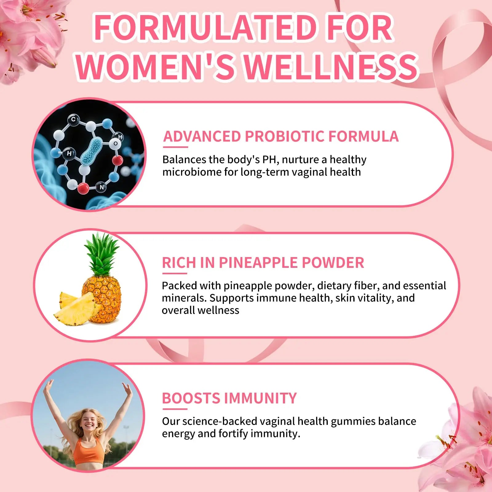 4 BIRDIES GOLF Premium Feminine Balance Gummies for Women's Health, Hawaiian Pineapple Gummies for Women Vaginal Probiotic & pH Balance Support - Vegan - Healthy Odor - Gluten-Free - 60 Count 4 BIRDIES GOLFnz supplements