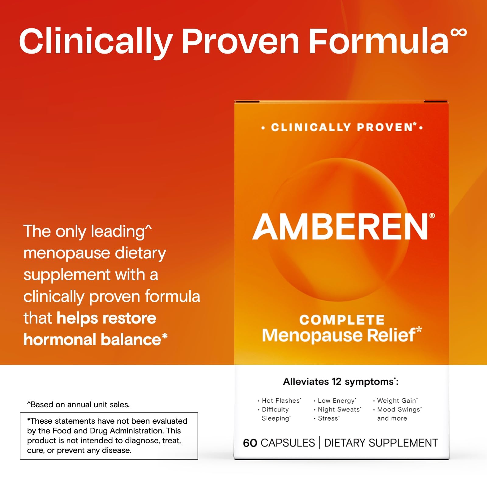 Amberen Menopause Supplement for Women, 60 Capsules, Clinically Proven, Helps Support Hormone Balance, Helps Relieve 12 Menopause Symptoms: Hot Flashes, Night Sweats, Mood Swings and More AmberenAu supplements