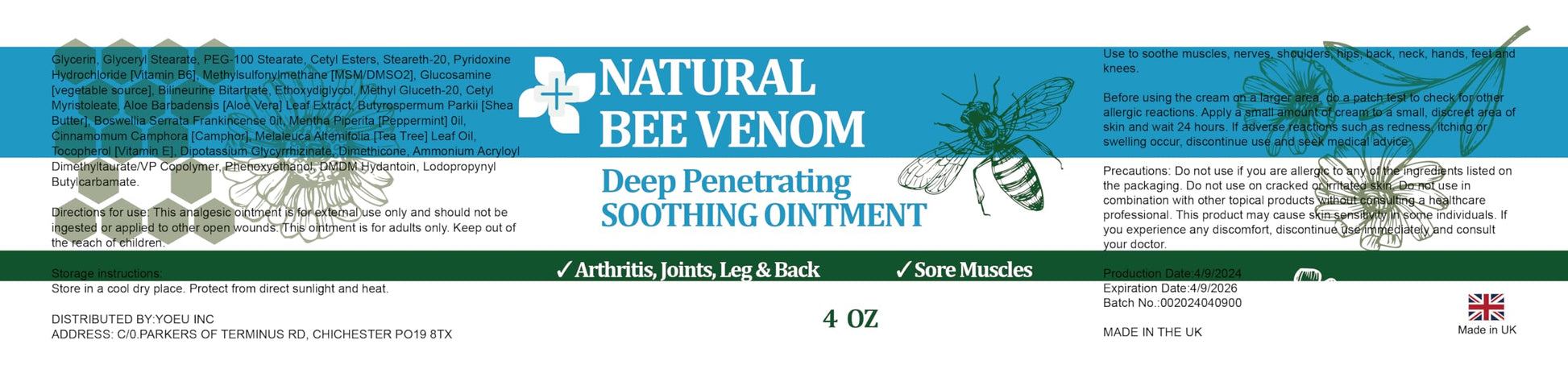 PIBIOOMAP Natural Bee Venom Joint & Muscle & Bone Release Oniment - Homeopathic Remedy - Fast Acting Release for Back, Neck, Hand, Feet, Knee, Muscle, Shoulder, Nerve, Ankle, Foot PIBIOOMAPAu supplements