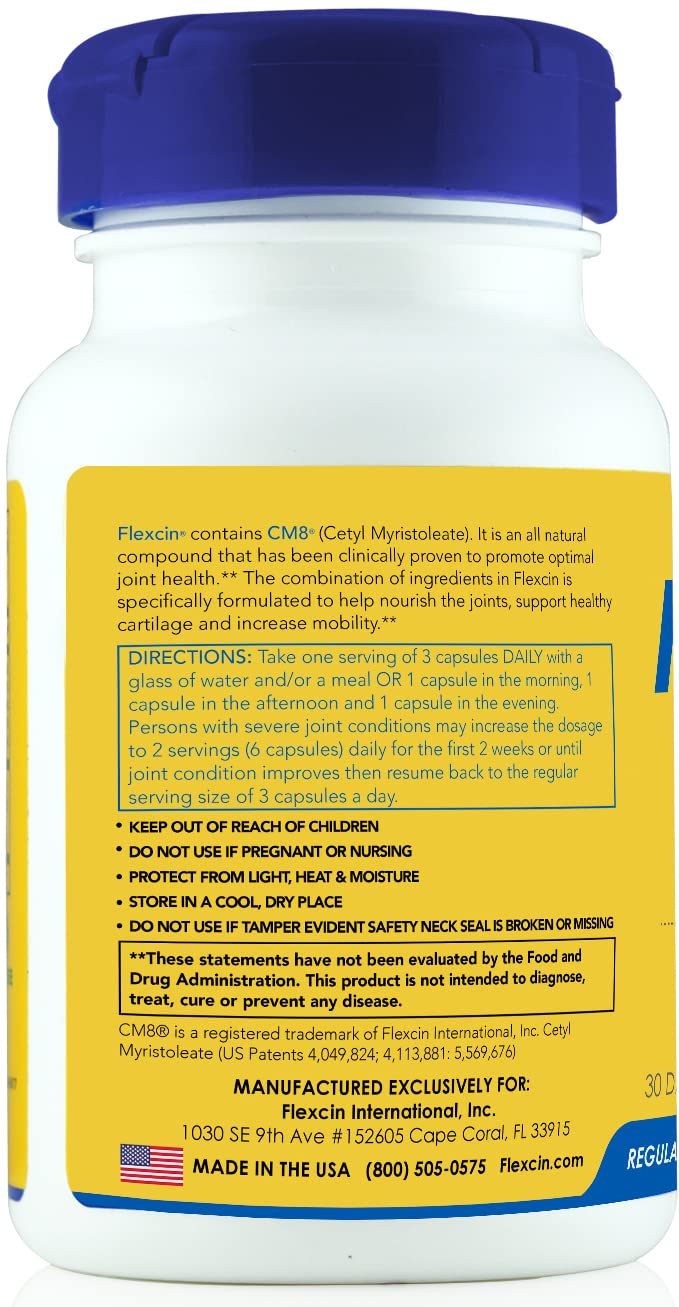 Flexcin Joint Health & Mobility Formula with CM8 (Cetyl Myristoleate) - Joint Supplements for Men and Women with Glucosamine, MSM, Collagen Type II - 90 Capsules FlexcinAu supplements