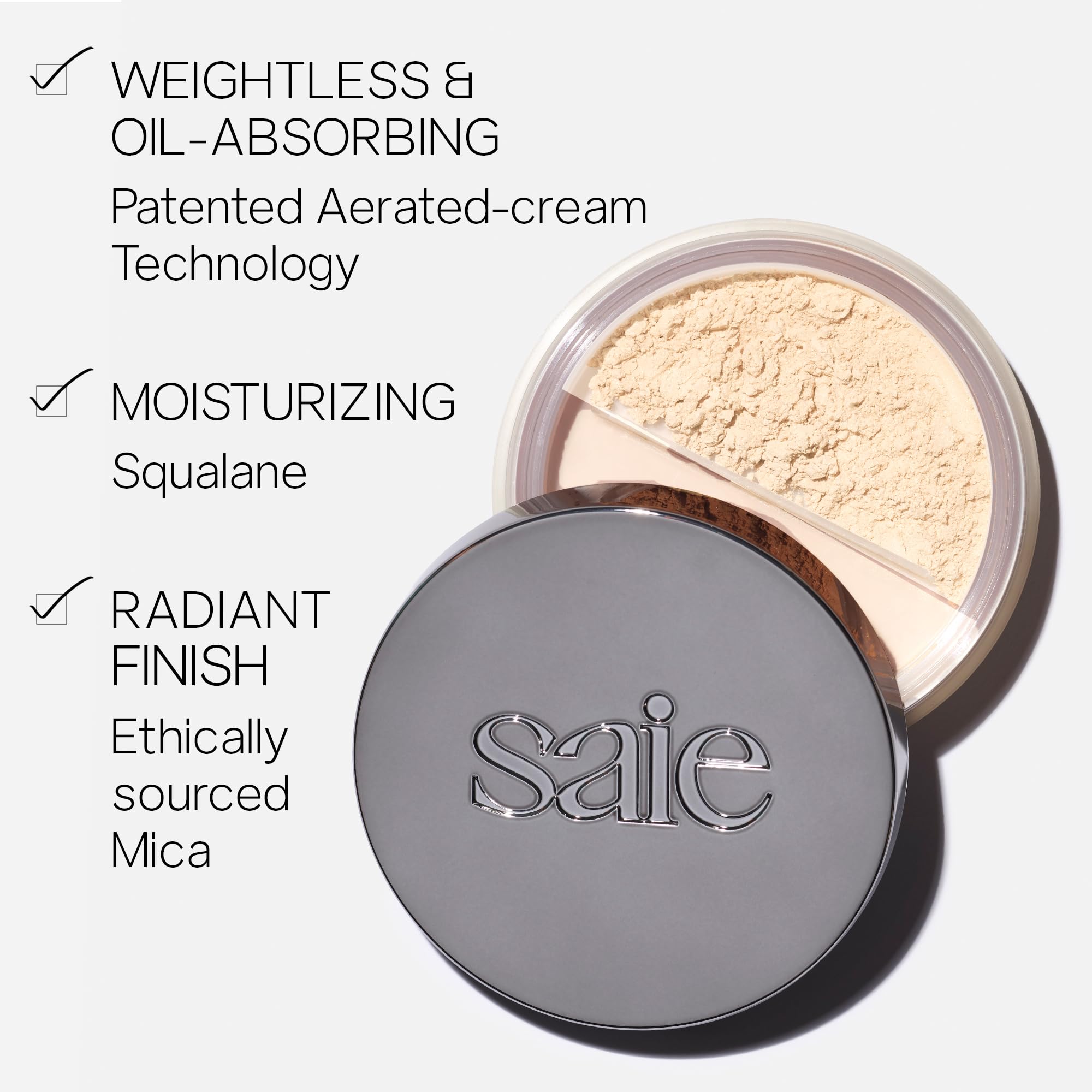 Saie Airset Radiant Loose Setting Powder - Weightless Face Powder to Set, Smooth + Diffuse Face Makeup - Formulated with Hydrating Squalane - Translucent (0.14 oz) SaieAu supplements