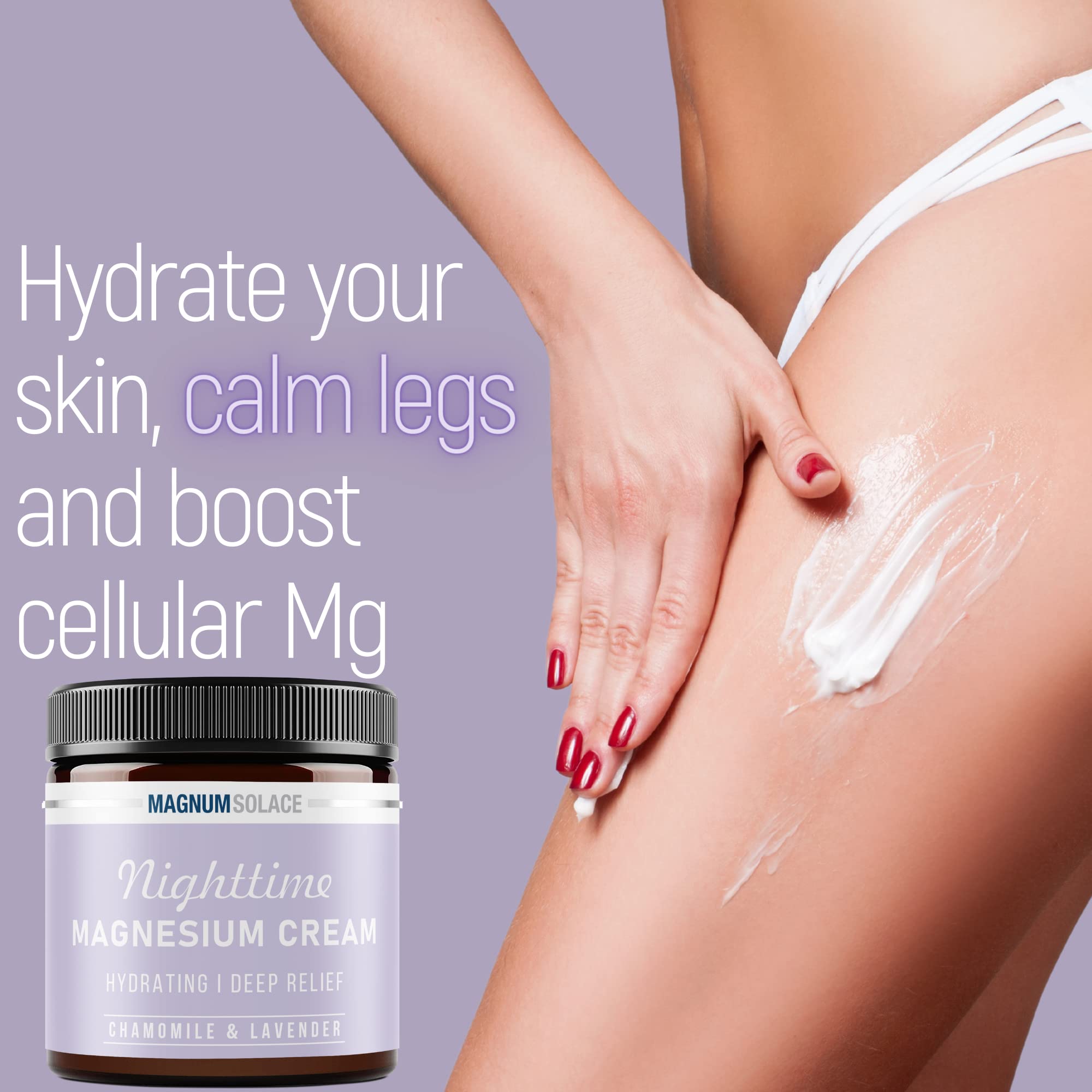 Magnum Solace Magnesium Lotion – Nighttime Magnesium Cream – Apply to Legs, Arms or Chest - Topical Magnesium Chloride – USA Made and Safe for Kids (Chamomile Lavender) Magnum SolaceAu supplements
