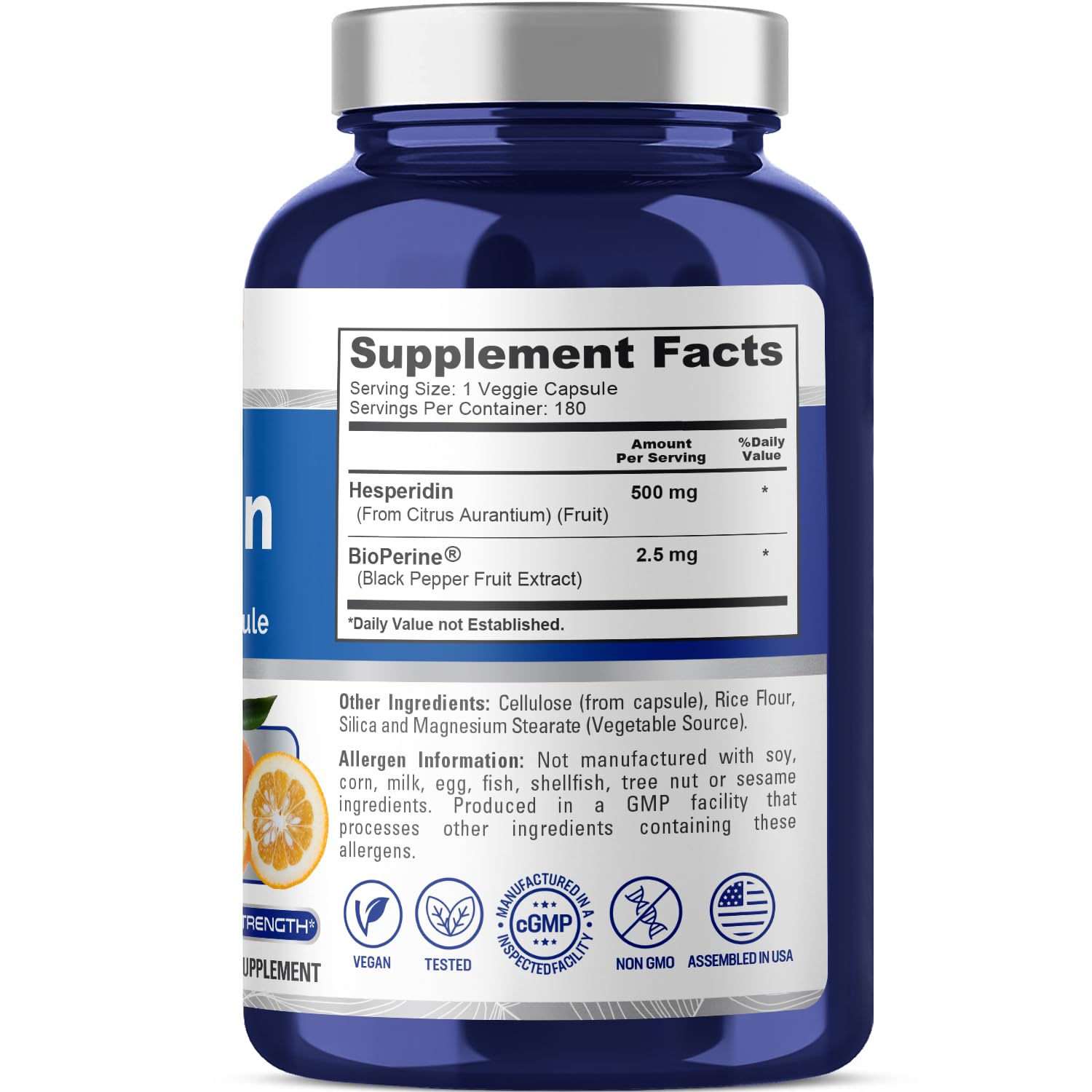 NusaPure Hesperidin 500 mg per Veggie Caps - 180 Capsules (BioPerine, High Absorption, Non-GMO) NusaPureAu supplements