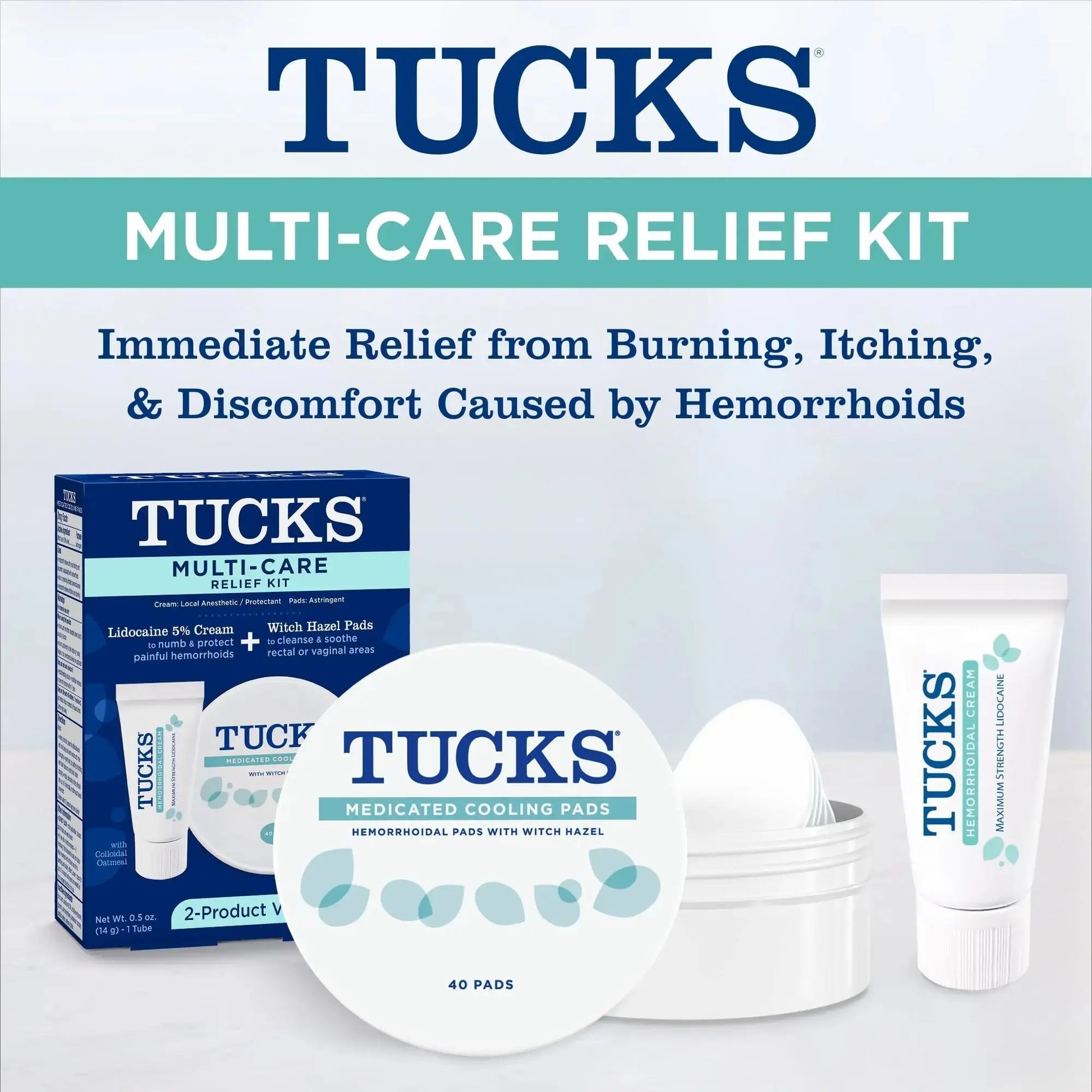 Tucks Multi-Care Relief Kit – 40 Count Witch Hazel Pads & 0.5 oz. Lidocaine Cream - Protects from Irritation, Hemorrhoid Treatment Medicated Pads Used by Hospitals TUCKSAu supplements