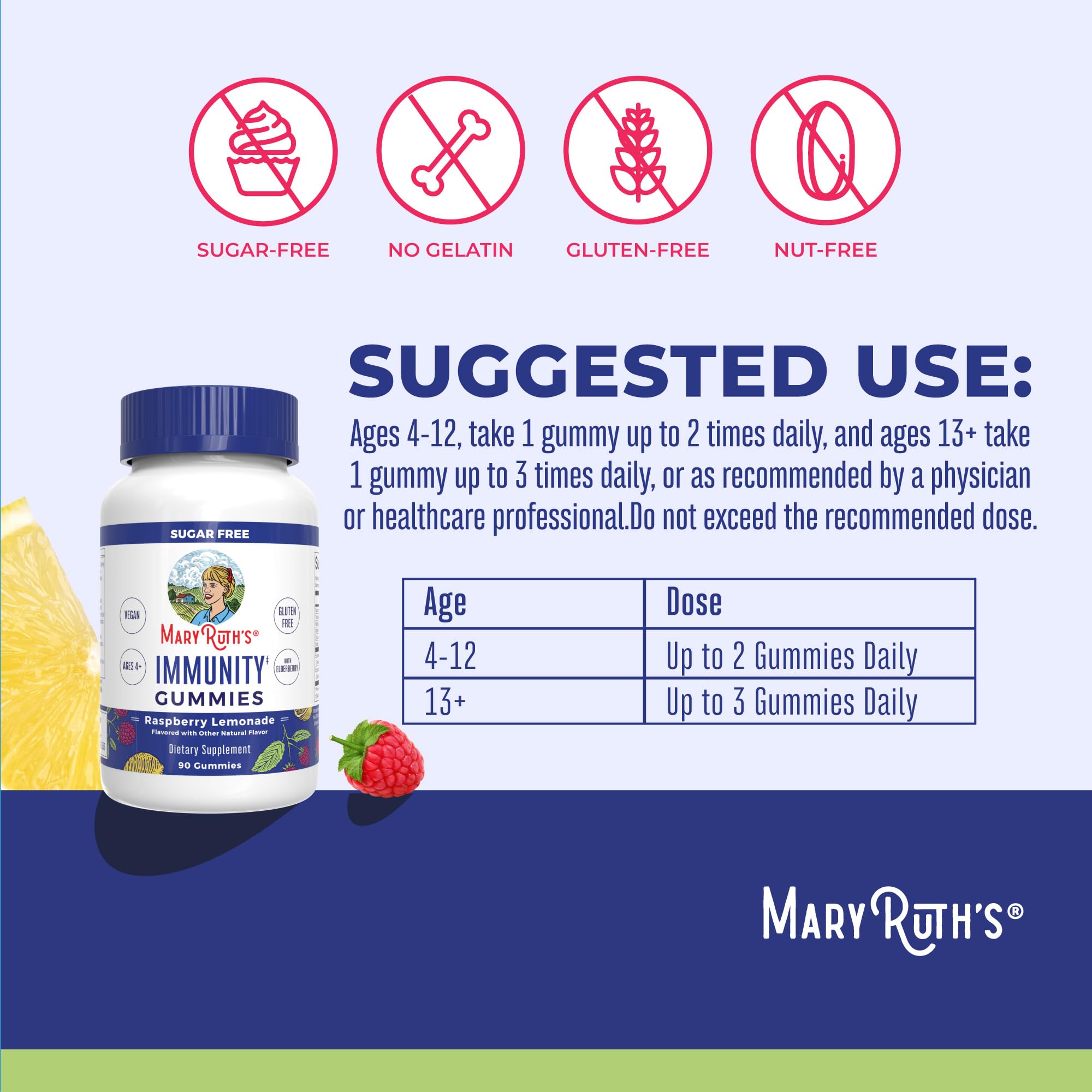 MaryRuth Organics Sugar Free Immunity Gummies | Powerful Blend | Elderberry Vitamin C & Zinc | Vitamin D3 & Echinacea | Immune Support Supplement | Gummies for Kids & Adults | Vegan | Non GMO | 90ct MARYRUTH'SUS supplements