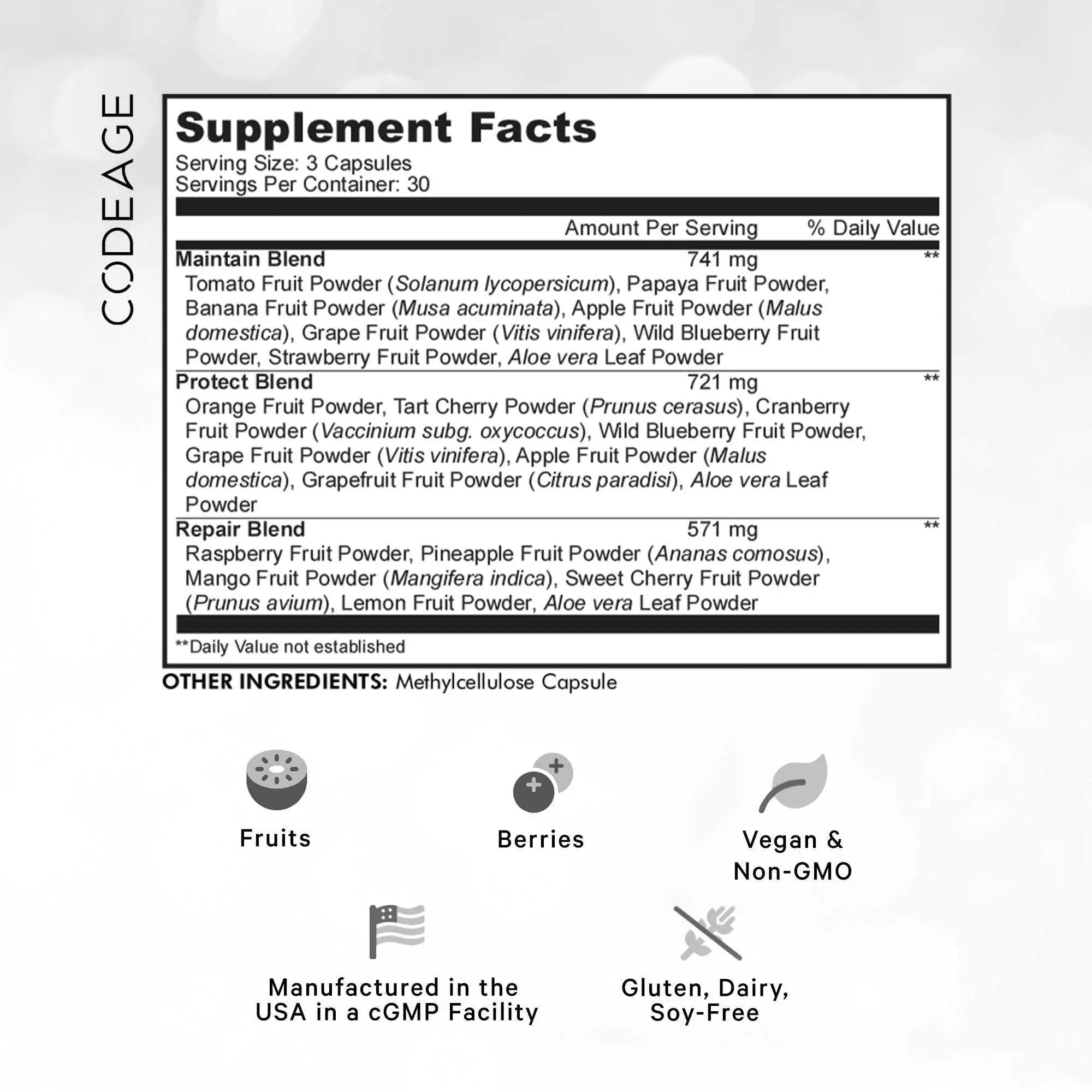 Codeage Instantfood Fast Fruits, Over 15 Fruits Powders Equivalent All-in-One, Vegan Daily Whole Food Vitamins - Berries, Antioxidant Polyphenols CodeageAu supplements