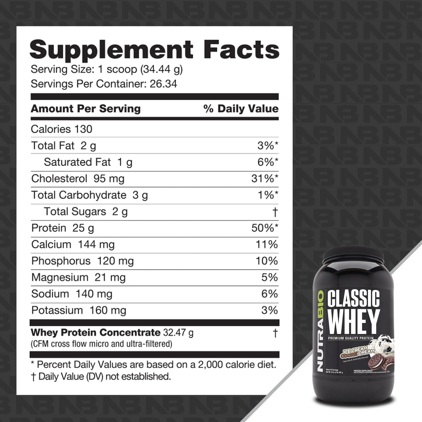 NutraBio Classic Whey Protein Powder- 25G of Protein Per Scoop - Ice Cream Cookie NutraBioUS supplements