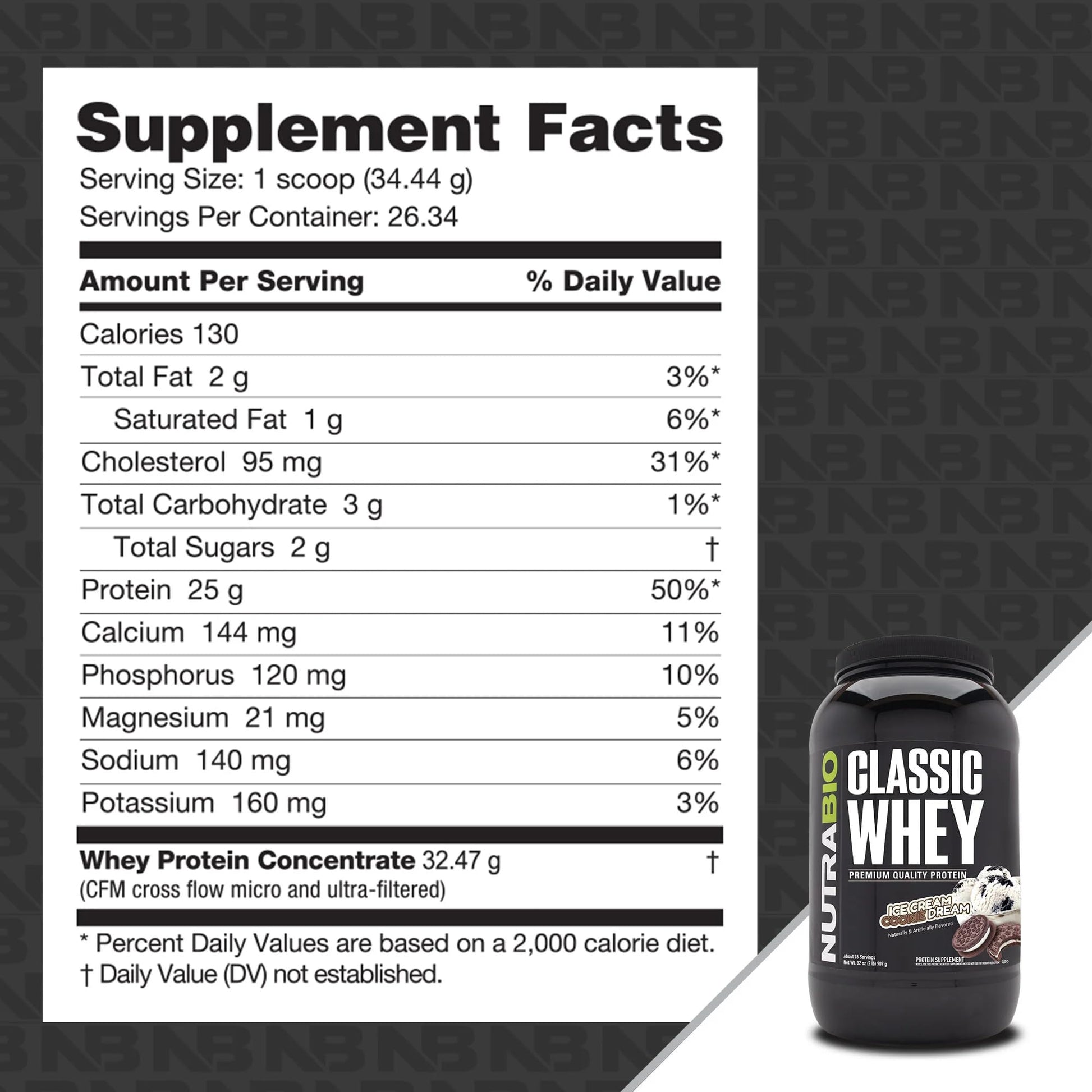 NutraBio Classic Whey Protein Powder- 25G of Protein Per Scoop - Ice Cream Cookie NutraBioUS supplements