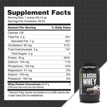 NutraBio Classic Whey Protein Powder- 25G of Protein Per Scoop - Ice Cream Cookie NutraBioUS supplements