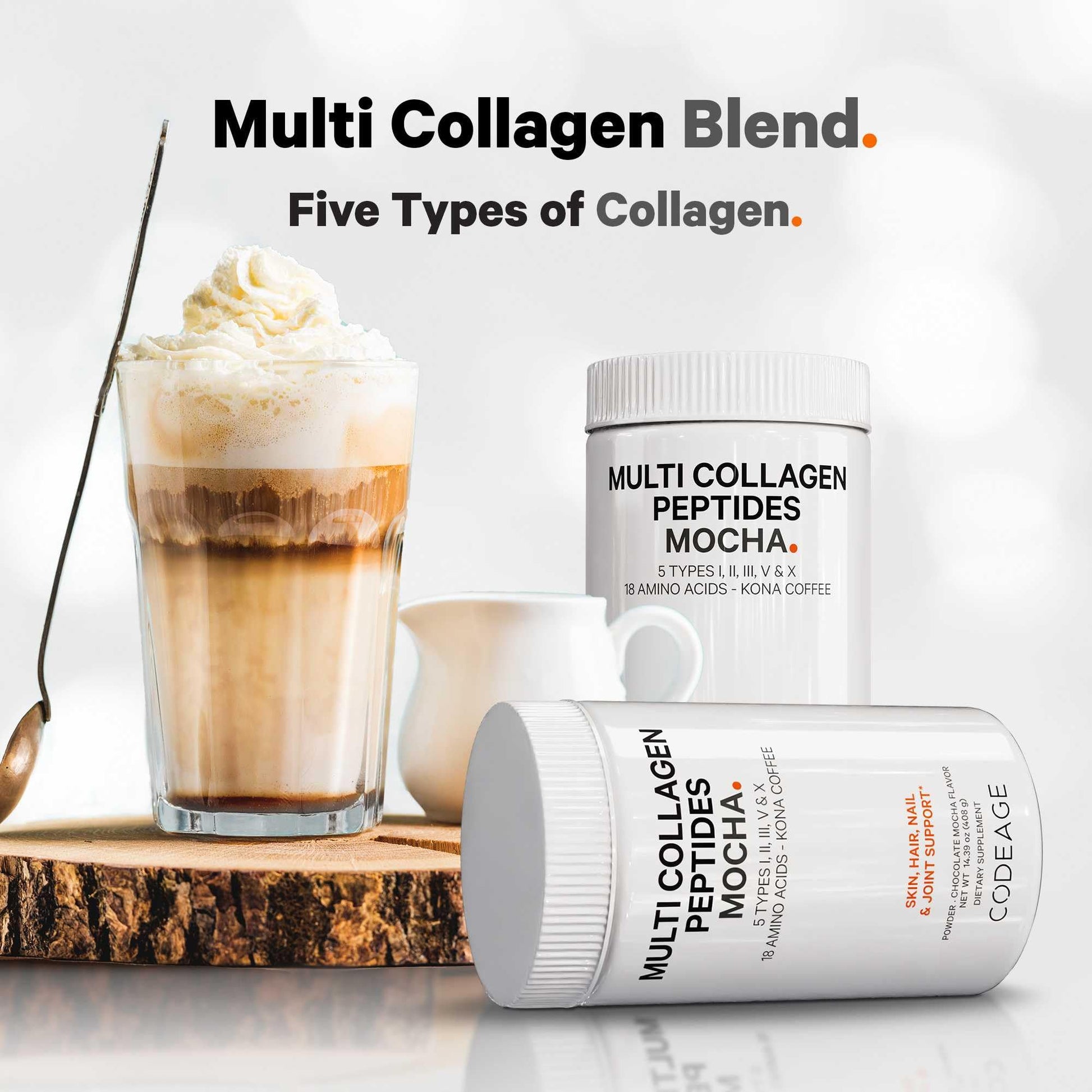 Codeage Multi Collagen Peptides Protein Powder - Chocolate Mocha Instant Coffee - Gourmet Knoa Coffee Drink & Shake - Collagen Type I, II, III, V & X - Grass-Fed, Hydrolyzed, Non-GMO - 14.39oz CodeageAu supplements