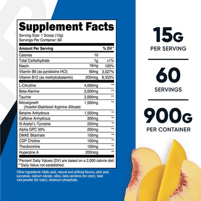Nutricost Pre-X Xtreme PreWorkout Powder Complex, Peach Mango, 60 Servings, Vegetarian NutricostUS supplements
