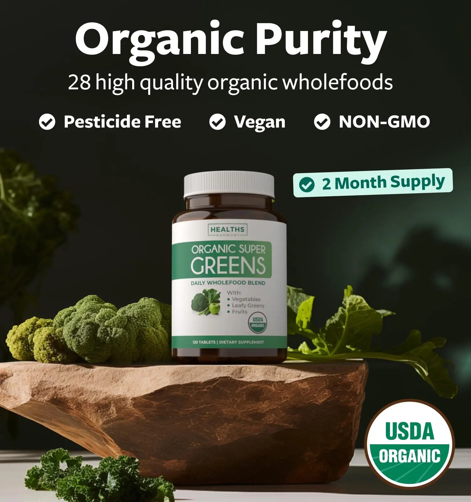 Super Greens & Antioxidants (2-Month Supply) Antioxidant Power Greens Bundle of Organic Super Greens Powder - Complete Superfood (120 Capsules) & Super Antioxidants - Powerful Superfood (120 Capsules) Healths Harmonynz supplements
