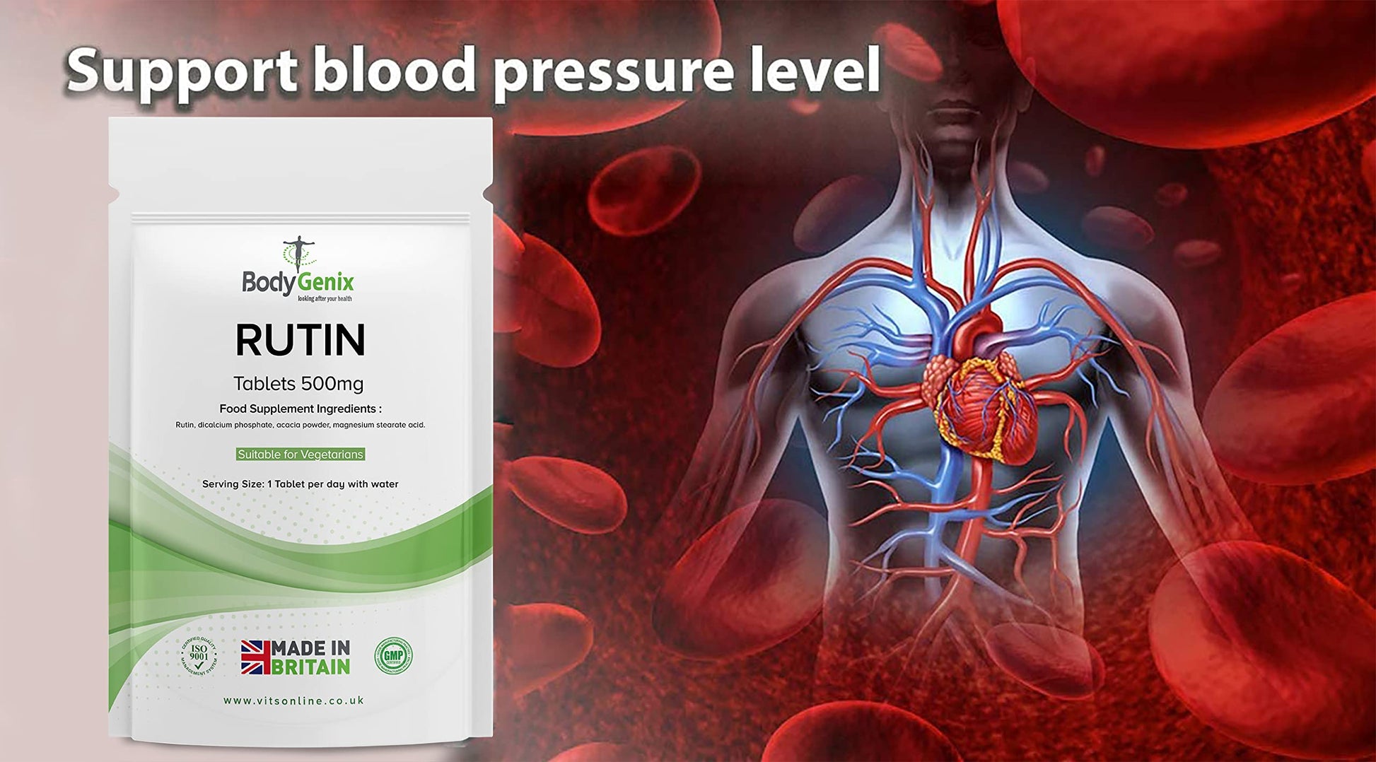 Bodygenix Rutin 500mg Tablets CAPILLARIES, VARICOSE Veins, Hemorrhoids Veg Friendly BodygenixAu supplements