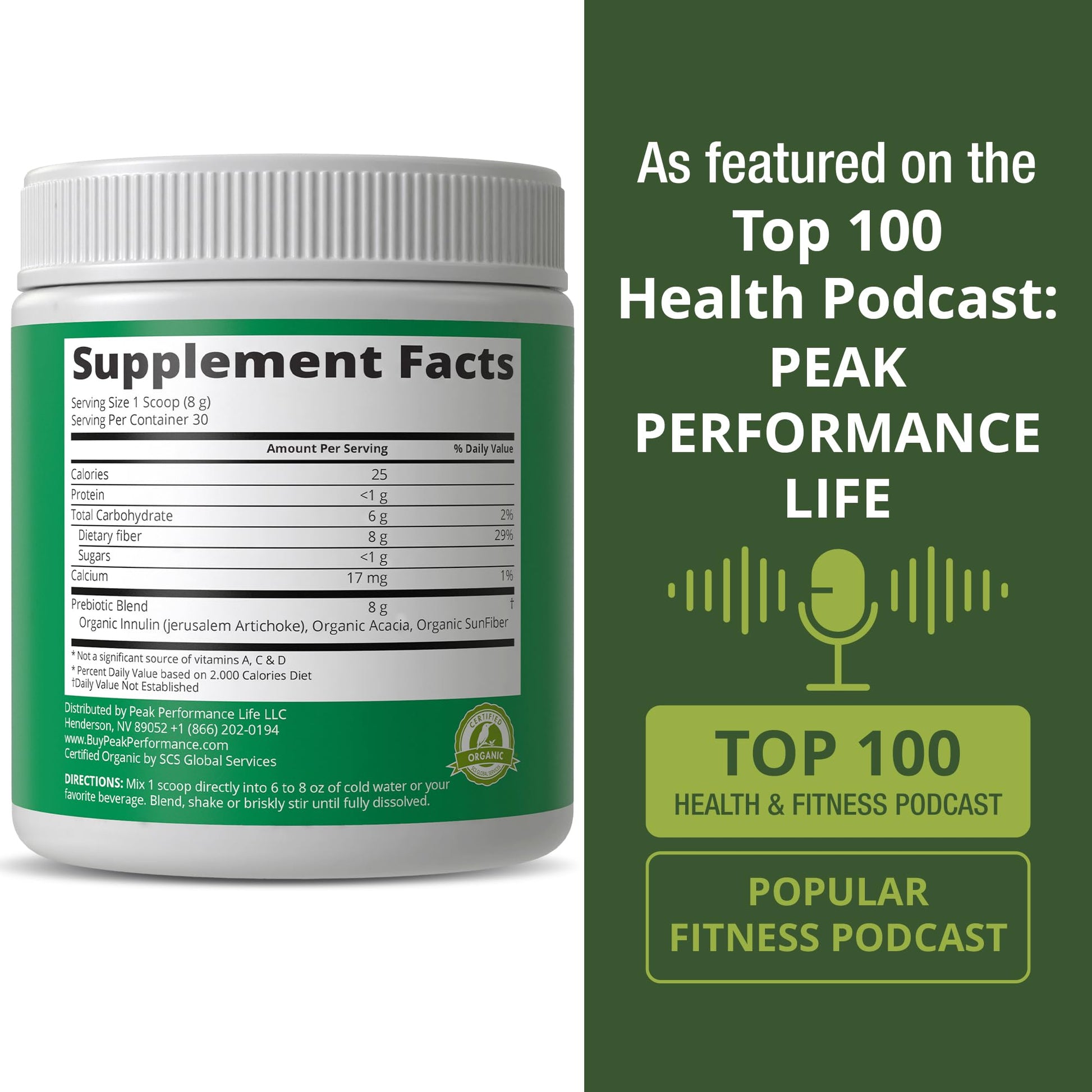 USDA Organic Prebiotic Fiber 3-in-1 Vegan Powder for Gut Health. Raw Whole Food Plant Based Prebiotics Digestive Supplement with Organic Inulin (Jerusalem Artichoke), Acacia Fibers, SunFiber Peak PerformanceAu supplements