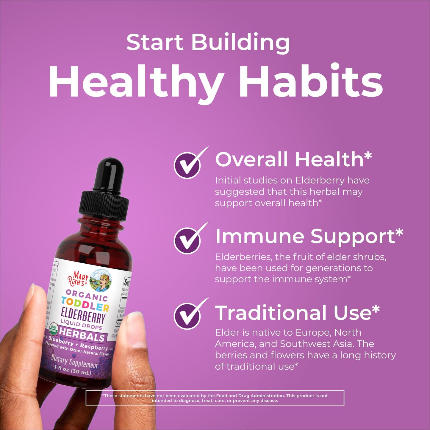 MaryRuth Organics Toddler Elderberry Syrup, USDA Organic Elderberry, Sugar Free Kids Immune Support Supplement for Ages 1-3 Years, Clean Label Project Verified®, Vegan, Non-GMO, Gluten Free, 1 Fl Oz MARYRUTH'SUS supplements