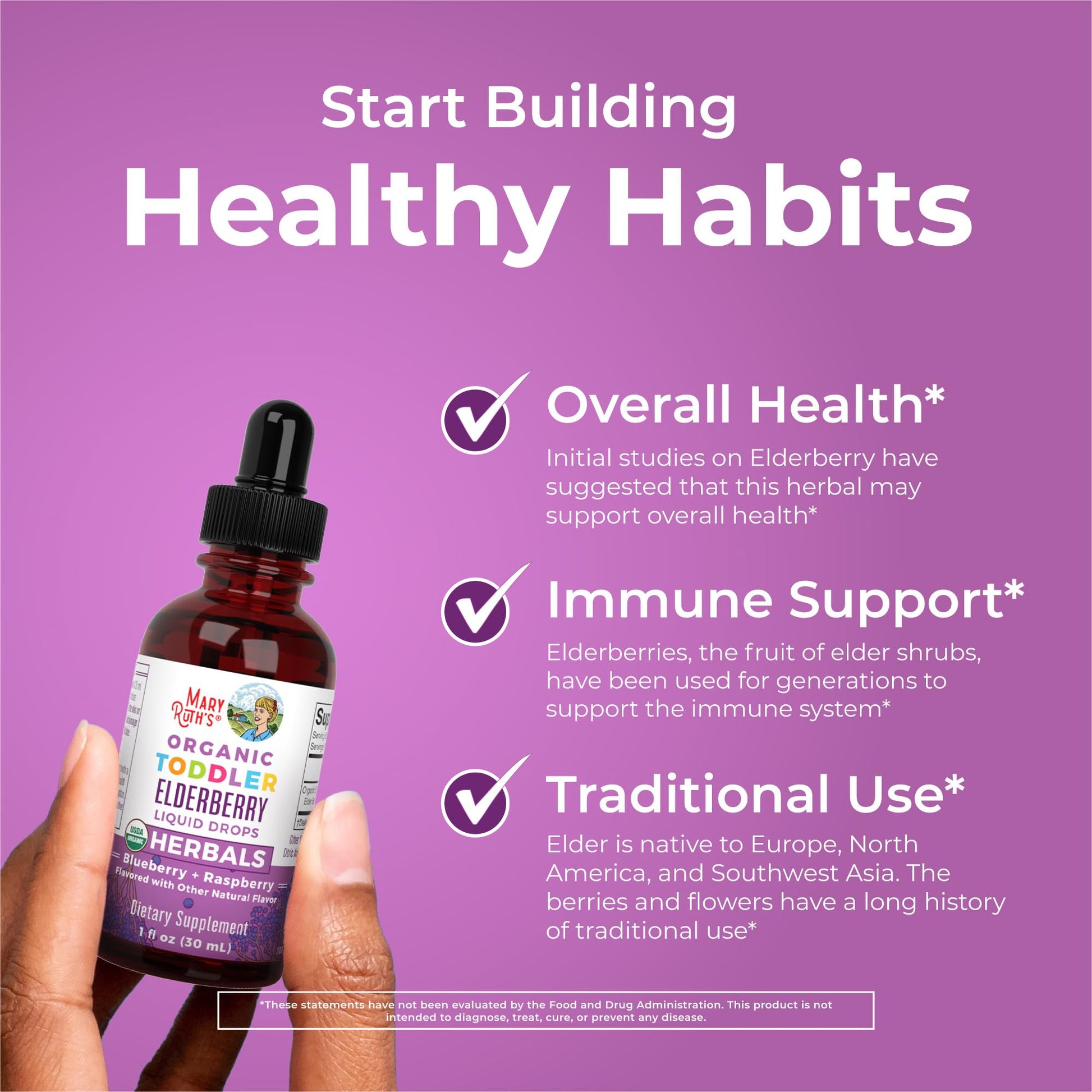 MaryRuth Organics Toddler Elderberry Syrup, USDA Organic Elderberry, Sugar Free Kids Immune Support Supplement for Ages 1-3 Years, Clean Label Project Verified®, Vegan, Non-GMO, Gluten Free, 1 Fl Oz MARYRUTH'SUS supplements