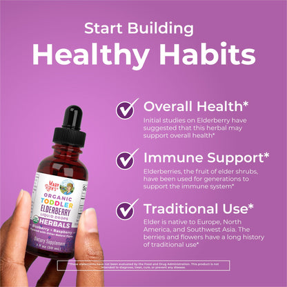 MaryRuth Organics Toddler Elderberry Syrup, USDA Organic Elderberry, Sugar Free Kids Immune Support Supplement for Ages 1-3 Years, Clean Label Project Verified®, Vegan, Non-GMO, Gluten Free, 1 Fl Oz MARYRUTH'SUS supplements