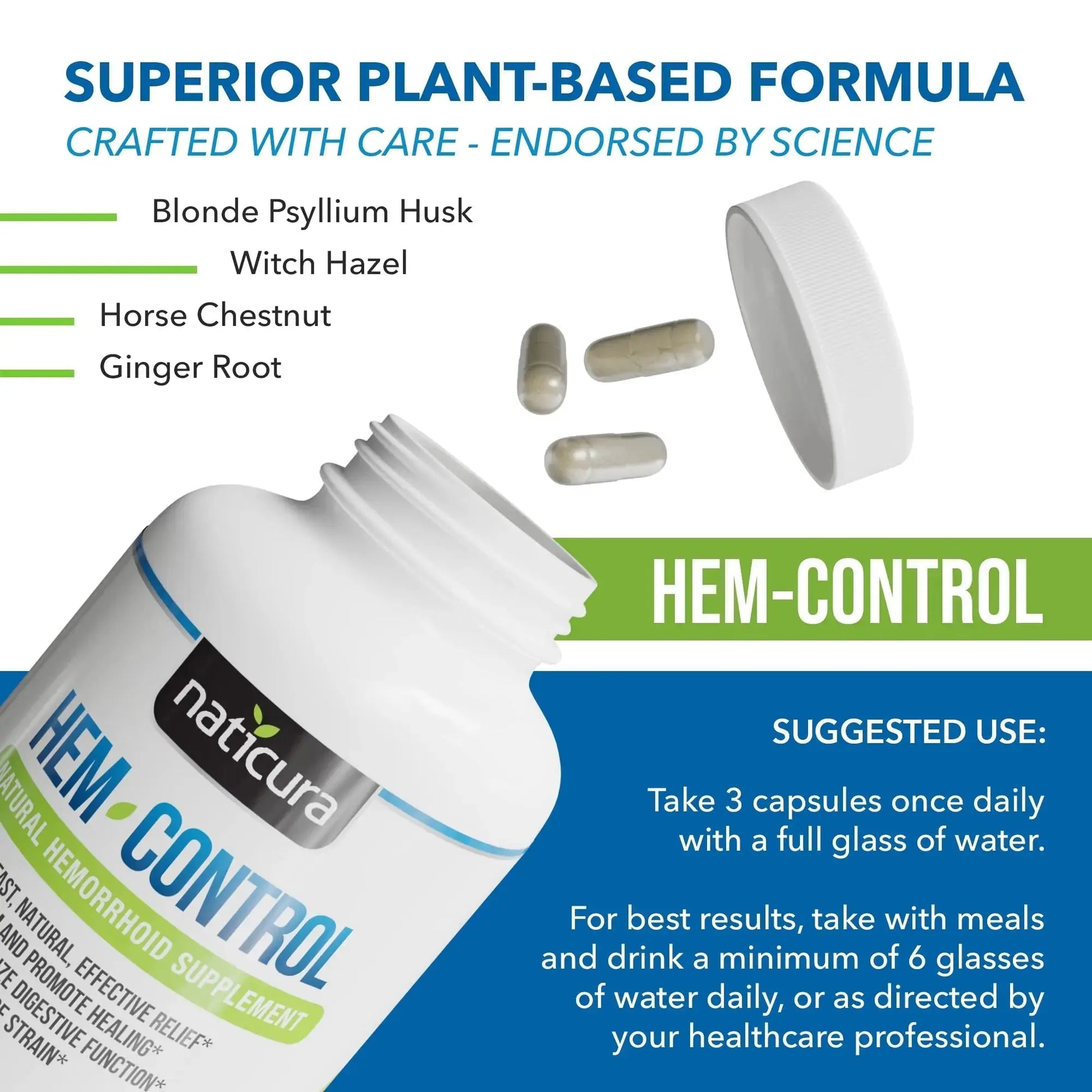 Naticura Hem-Control - Fast Effective Hemorrhoid Treatment Supplement - Powerful Formula to Promote Symptom Relief, Shrinking of Hemorrhoids, Ease Discomfort - 90 Vegan Capsules - Made in USA NaticuraAu supplements