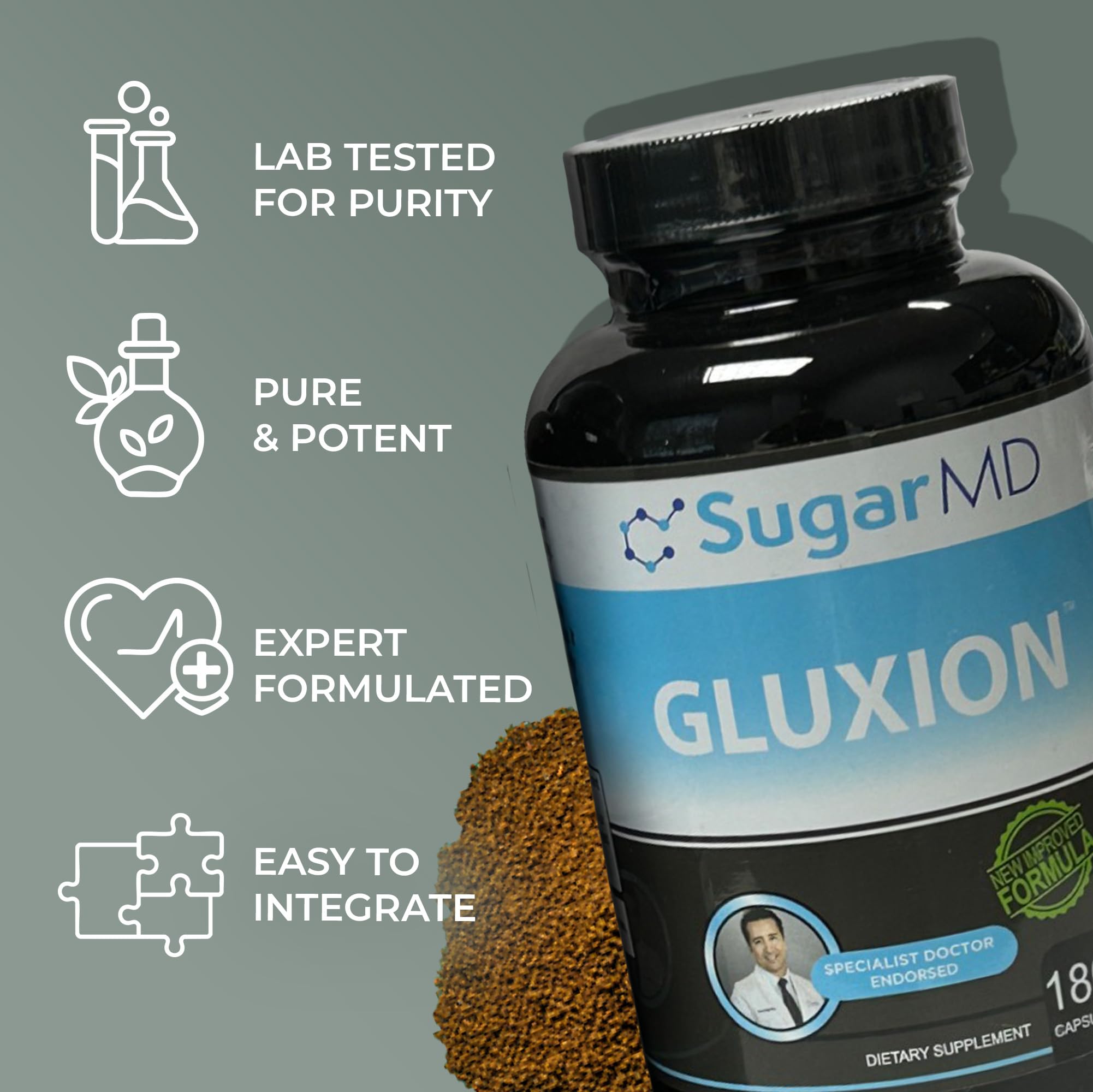 SugarMD GLUXION 3X Strength Formula | Advanced Botanical & Nutrient Blend for Spike Control| Vegan, Non-GMO, 180 Capsules SugarMDAu supplements