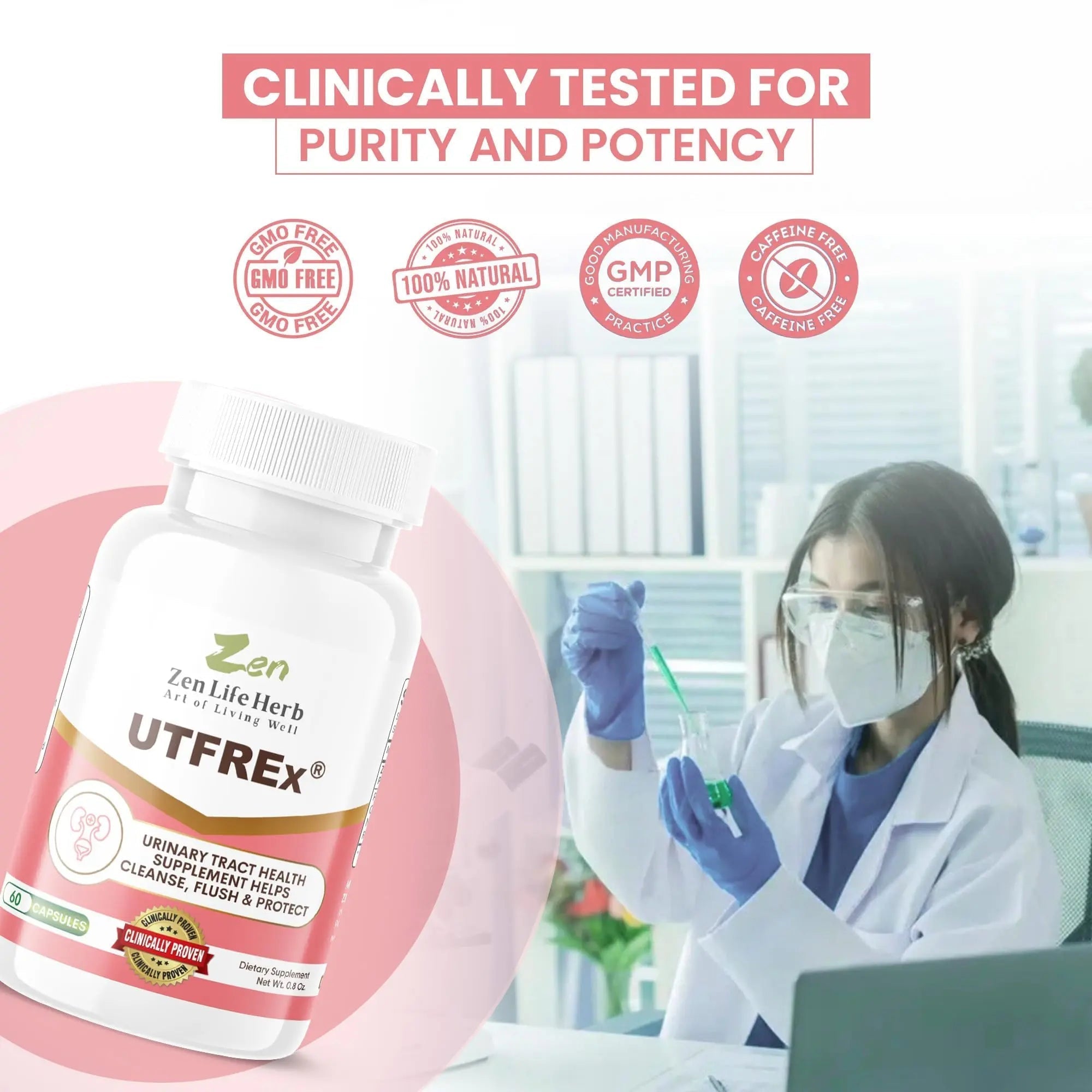 ZEN LIFE HERB UTFREx – Fast Acting - Promotes Urinary Tract Health Supports Healthy Immune and Urinary System, No Vitamins, Minerals, Prebiotics, Sugar, Plant-Based Supplement (60 Capsules) ZEN LIFE HERBAu supplements