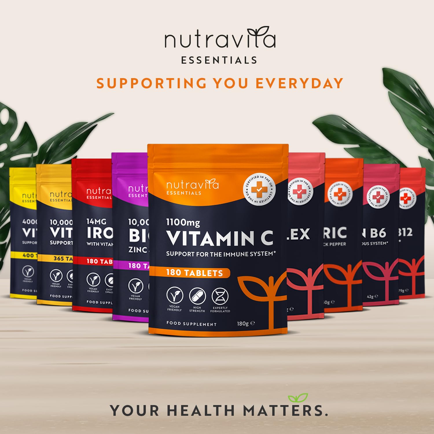 Vitamin C Tablets 1100mg – 180 Premium Vegan and Vegetarian Tablets – 3 Month Supply NutravitaUS supplements
